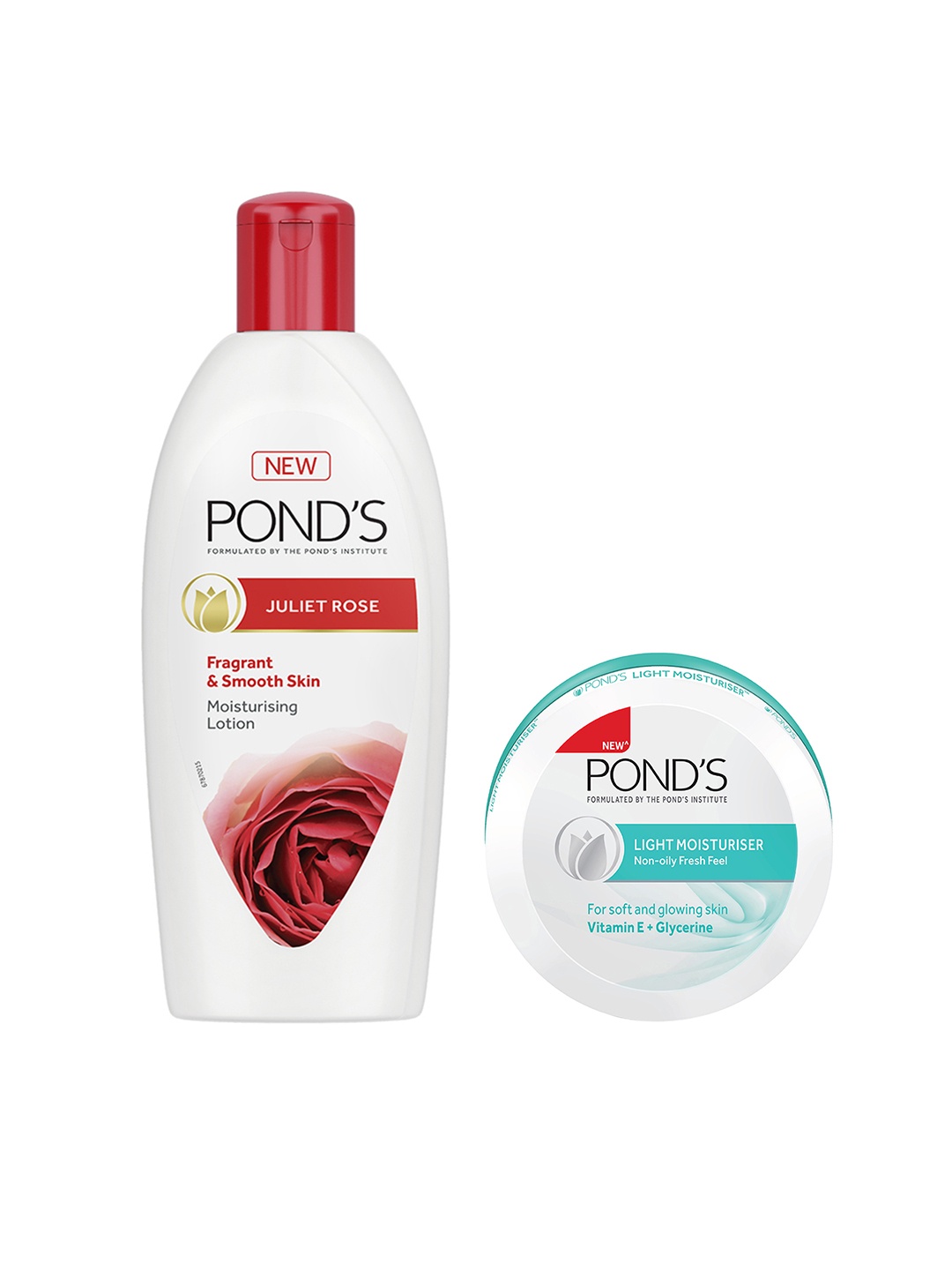 

Ponds Set of Non-Oily Fresh Feel Light Moisturiser & Juliet Rose Moistursing Body Lotion, Blue