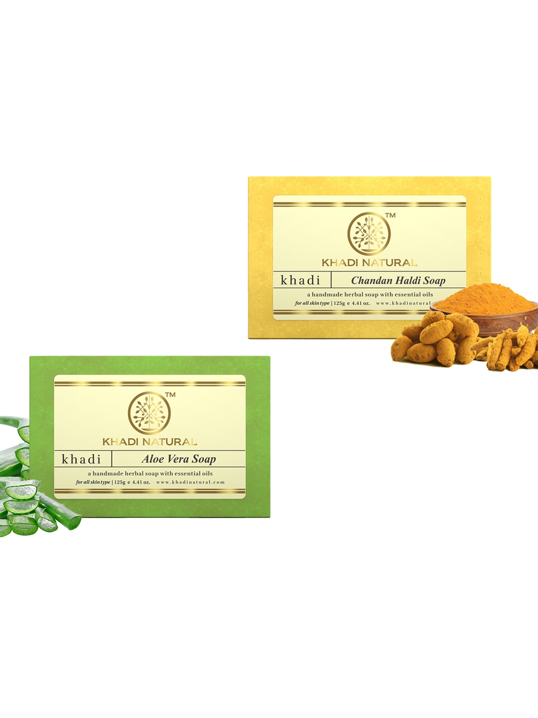 

Khadi Natural Set of Chandan Haldi & Aloe Vera Handmade Herbal Soaps, Yellow