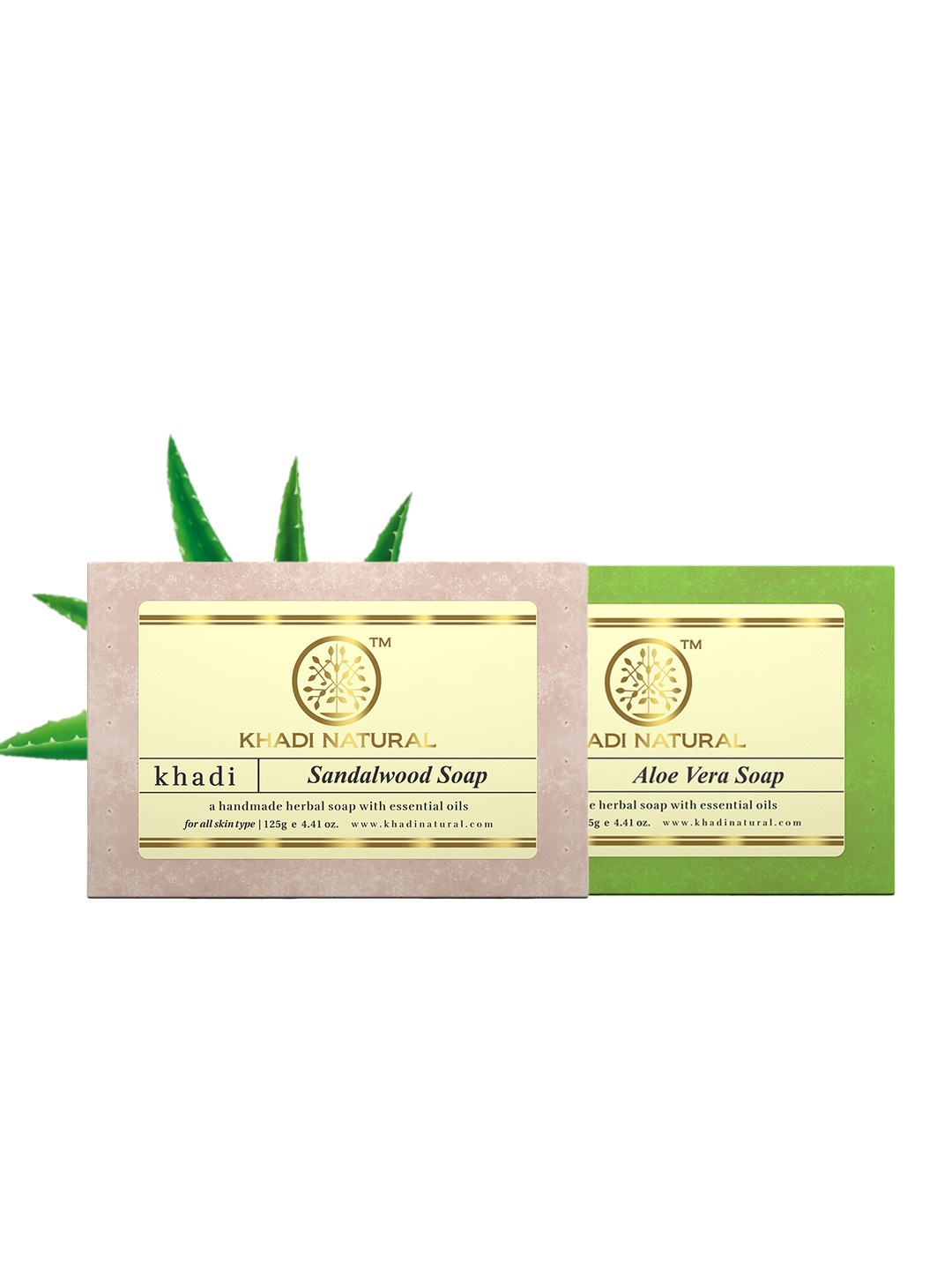 

Khadi Natural Set of Sandalwood & Aloe Vera Handmade Herbal Soaps, Green