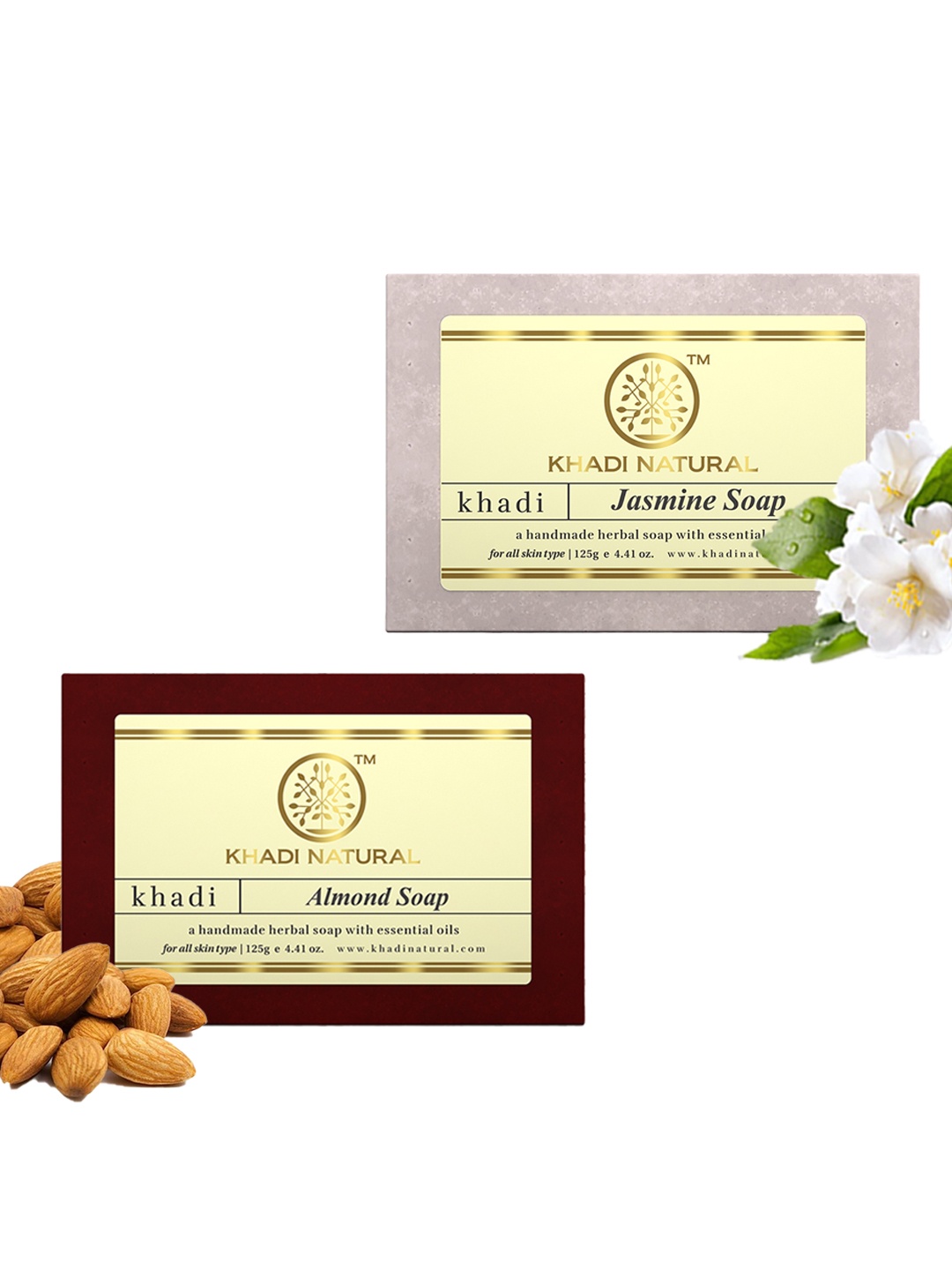 

Khadi Natural Set of Almond & Jasmine Handmade Herbal Soaps, White