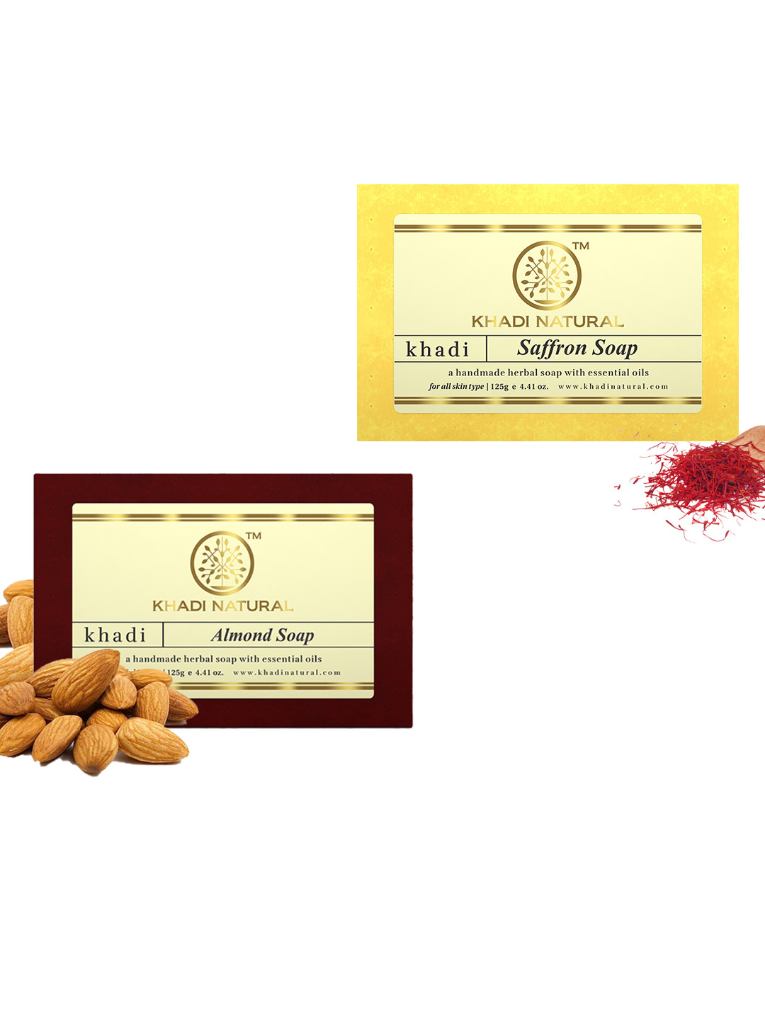 

Khadi Natural Set of Saffron & Almond Handmade Herbal Soaps, Brown