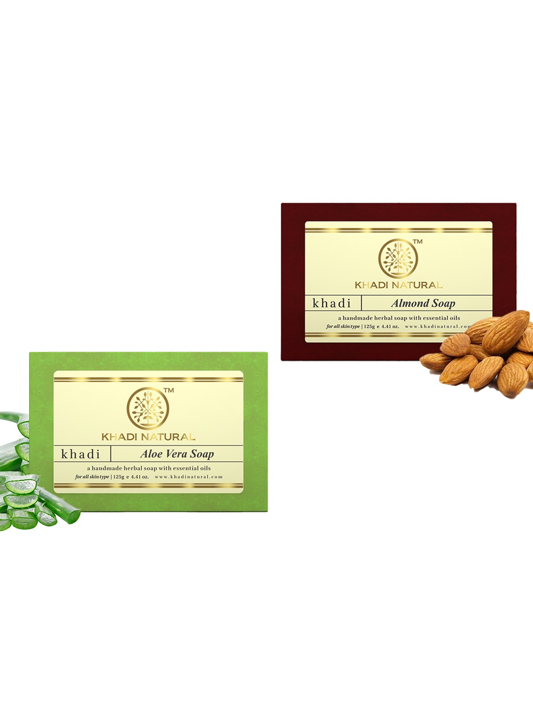 

Khadi Natural Set of Aloe Vera & Almond Handmade Herbal Soaps, Green