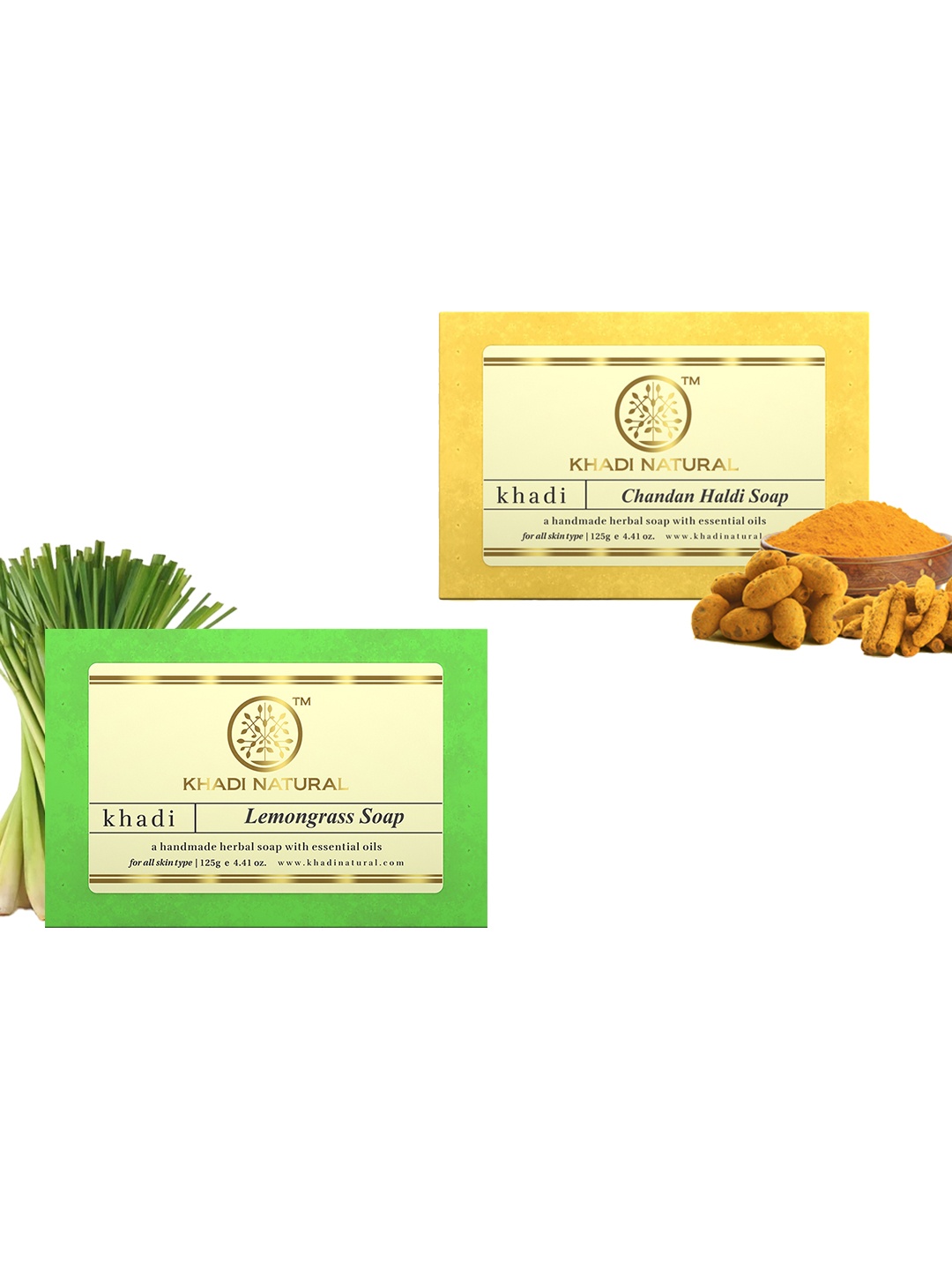 

Khadi Natural Set of Chandan Haldi & Lemongrass Handmade Herbal Soaps, Yellow
