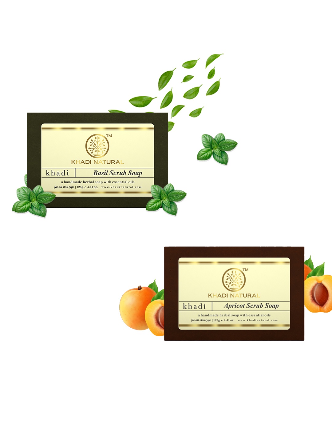 

Khadi Natural Set of Apricot Scrub & Basil Scrub Handmade Herbal Soaps, Green