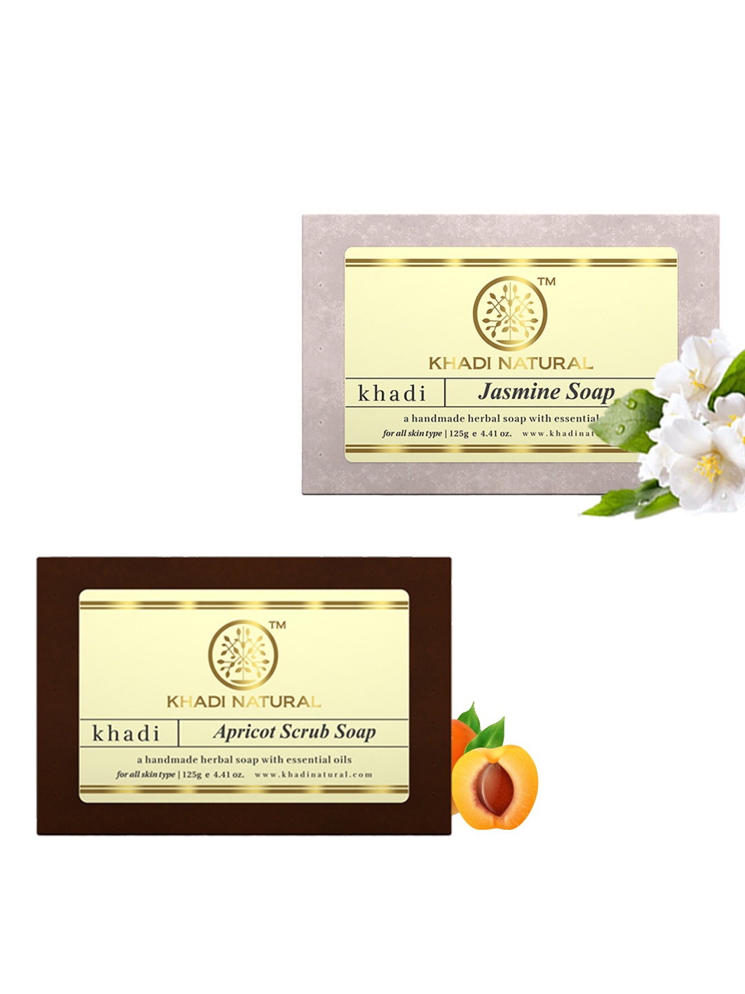 

Khadi Natural Set of Apricot Scrub & Jasmine Handmade Herbal Soaps, Green