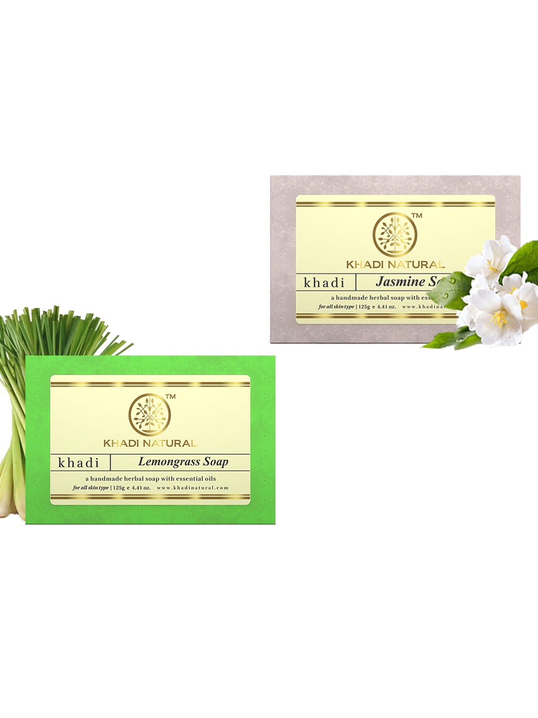 

Khadi Natural Set of Lemongrass & Jasmine Handmade Herbal Soaps, Green