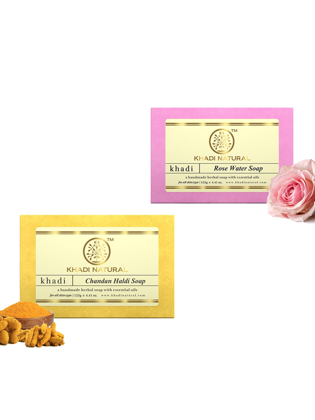 

Khadi Natural Set of Chandan Haldi & Rosewater Handmade Herbal Soaps, Yellow