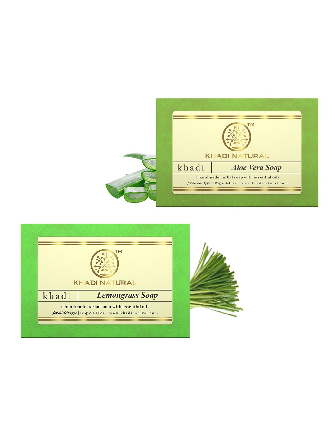 

Khadi Natural Set of Aloe Vera & Lemongrass Handmade Herbal Soaps, Green