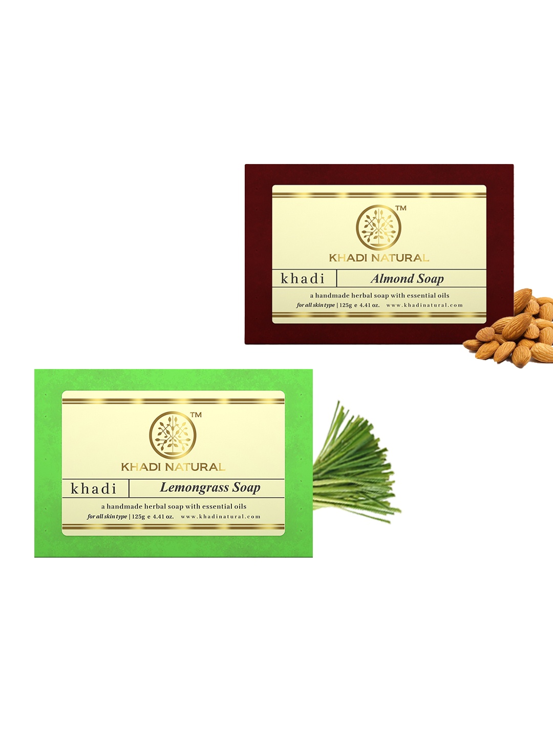 

Khadi Natural Set of Lemongrass & Almond Handmade Herbal Soaps, Green