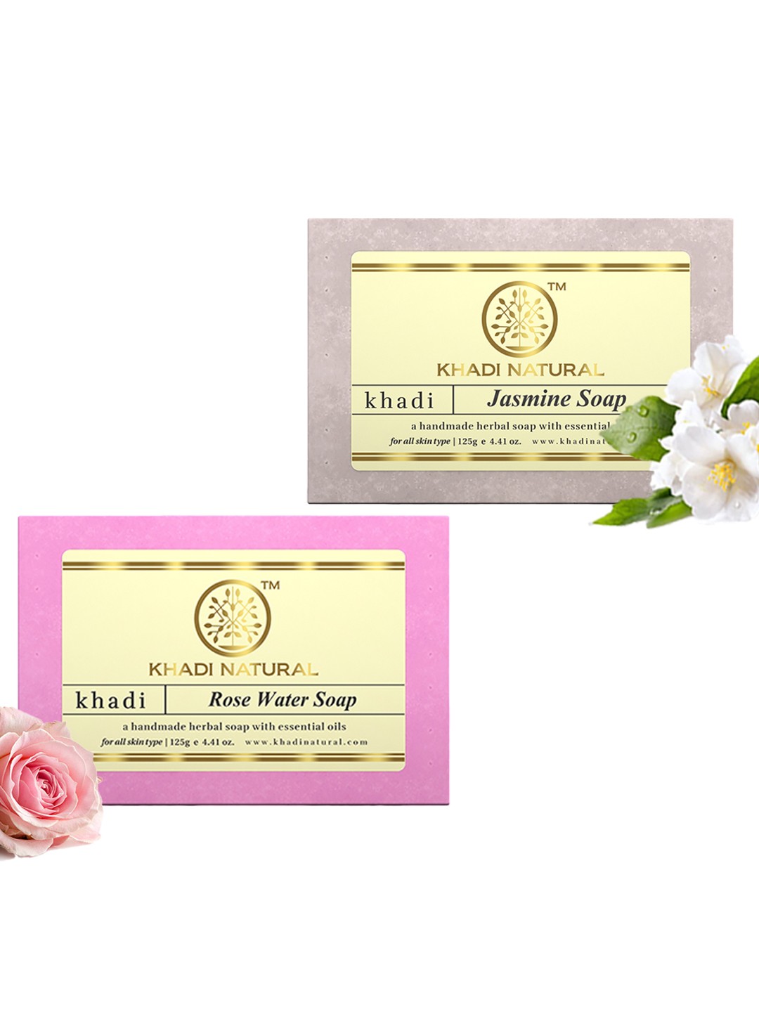 

Khadi Natural Set of Jasmine & Rosewater Handmade Herbal Soaps, White