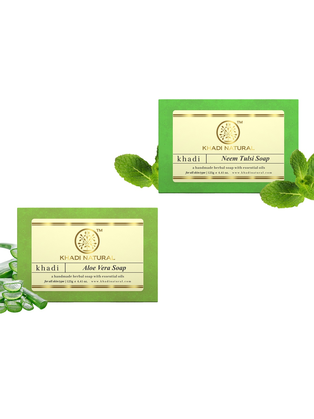 

Khadi Natural Set of Aloe Vera & Neem Tulsi Handmade Herbal Soaps, Green