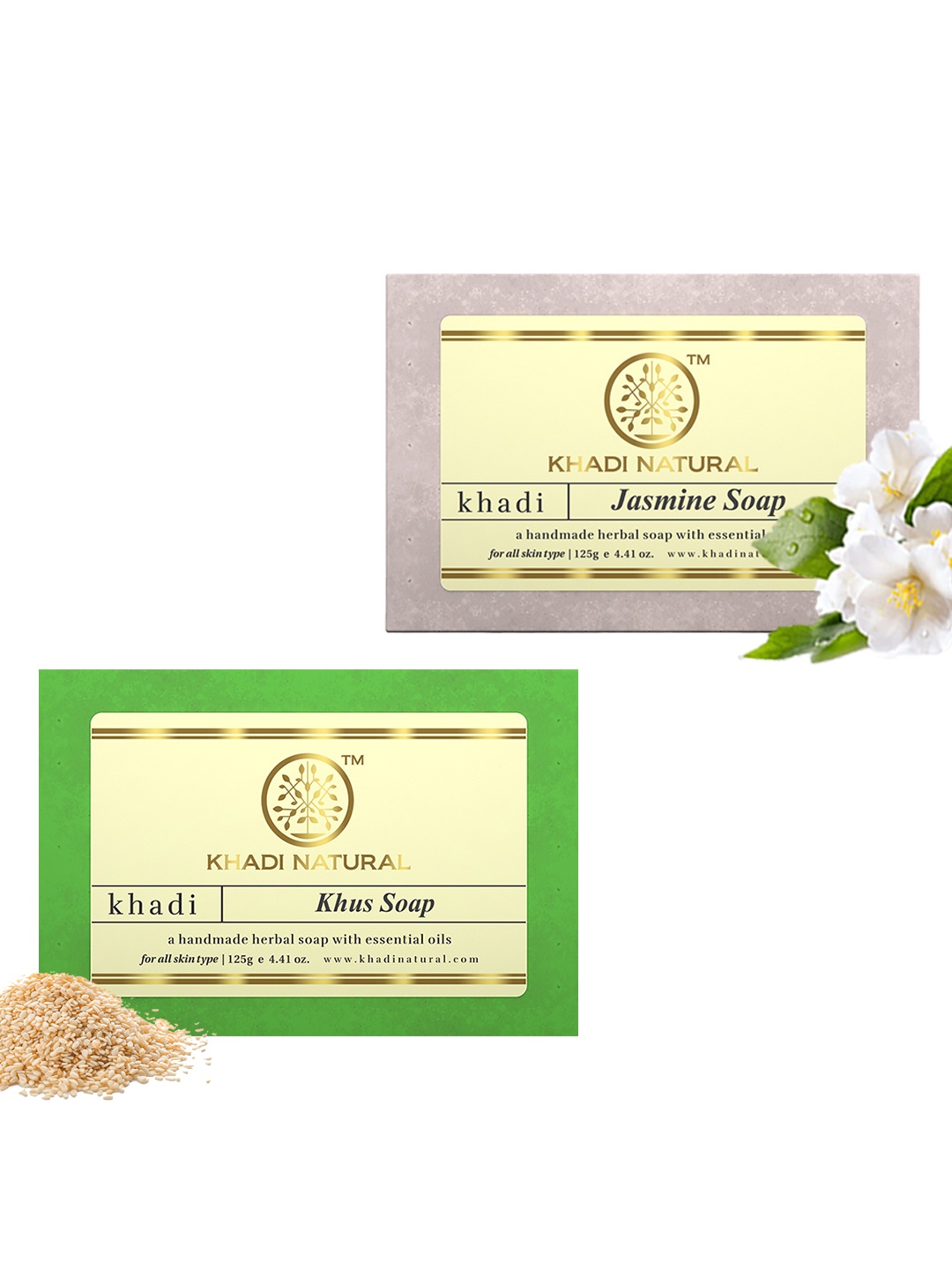 

Khadi Natural Set of Jasmine & Khus Handmade Herbal Soaps, Green