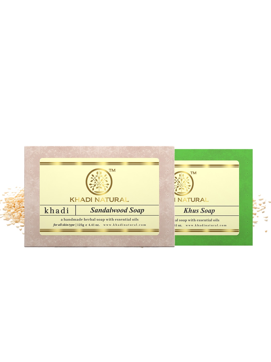 

Khadi Natural Set of Sandalwood & Khus Handmade Herbal Soaps, Beige