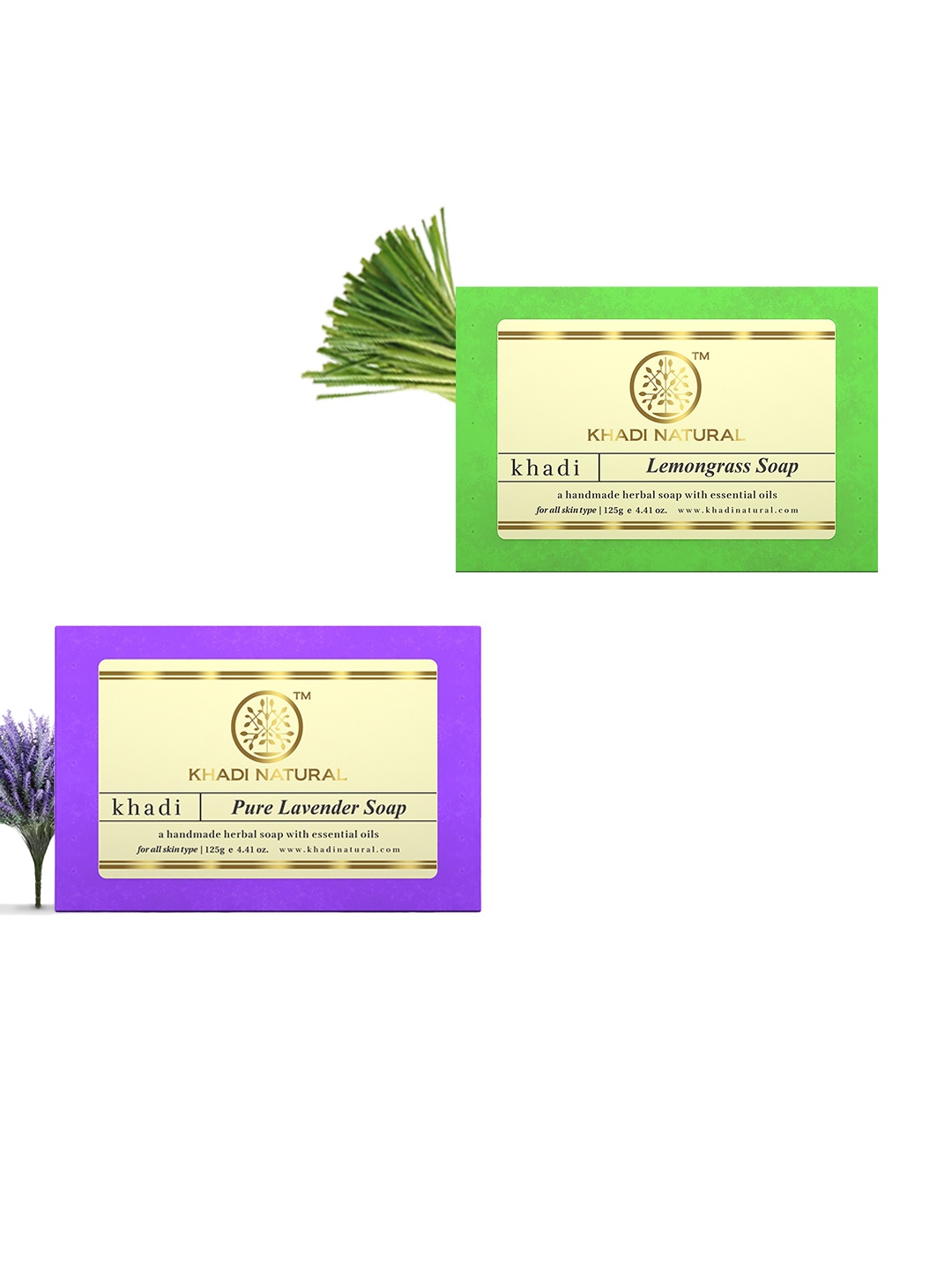 

Khadi Natural Set of Pure Lavender & Lemongrass Handmade Herbal Soaps, Purple