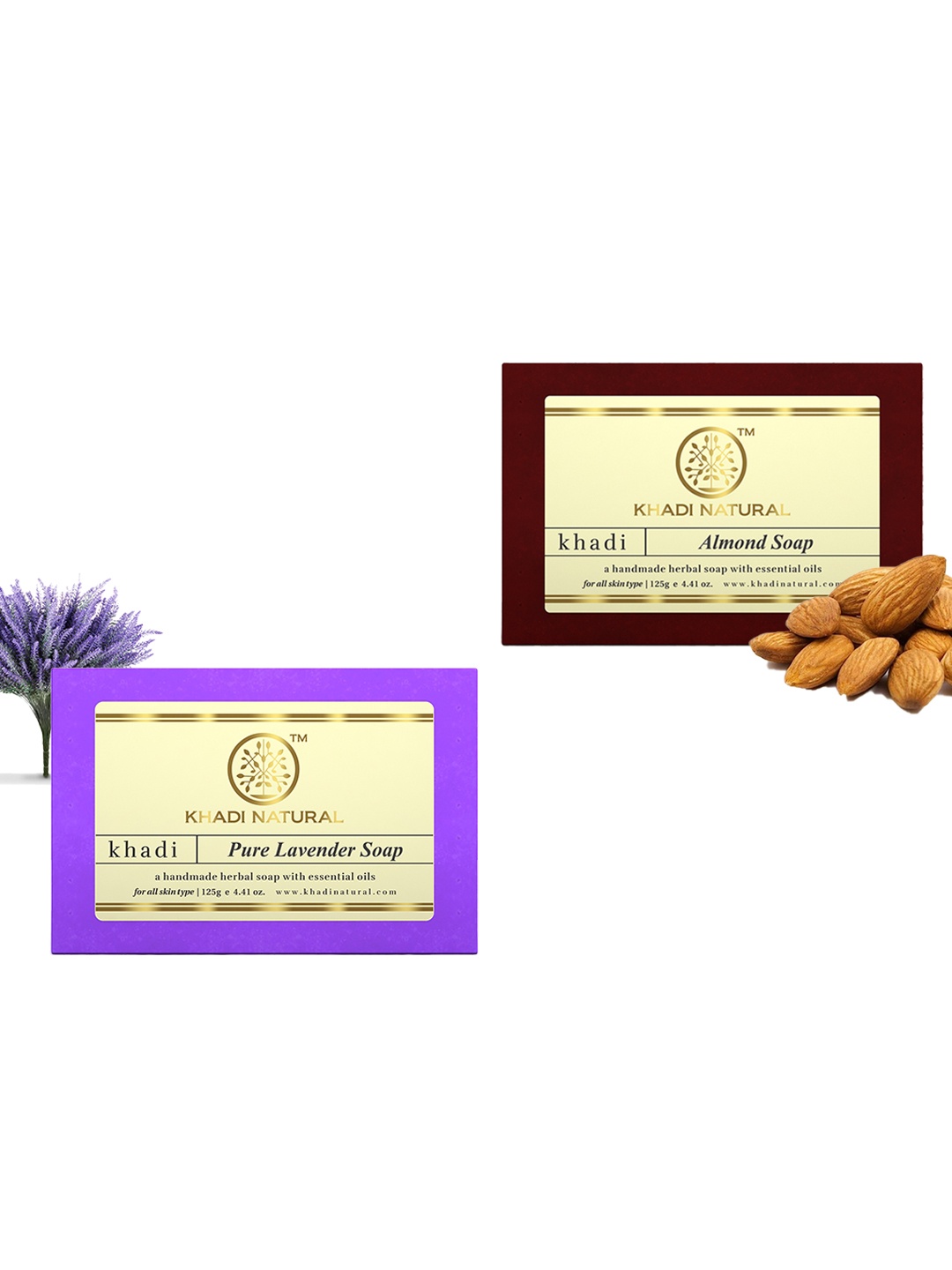Khadi Natural Set of Pure Lavender & Almond Handmade Herbal Soaps, Purple
