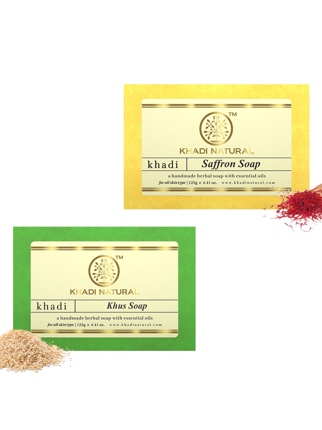 

Khadi Natural Set of Saffron & Khus Handmade Herbal Soaps, Yellow