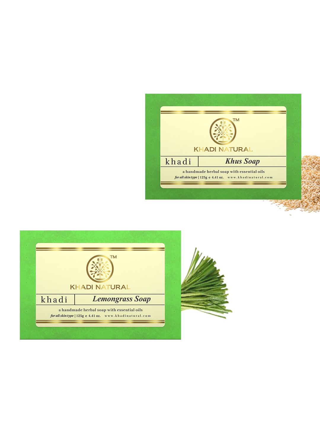

Khadi Natural Set of Lemongrass & Khus Handmade Herbal Soaps, Green