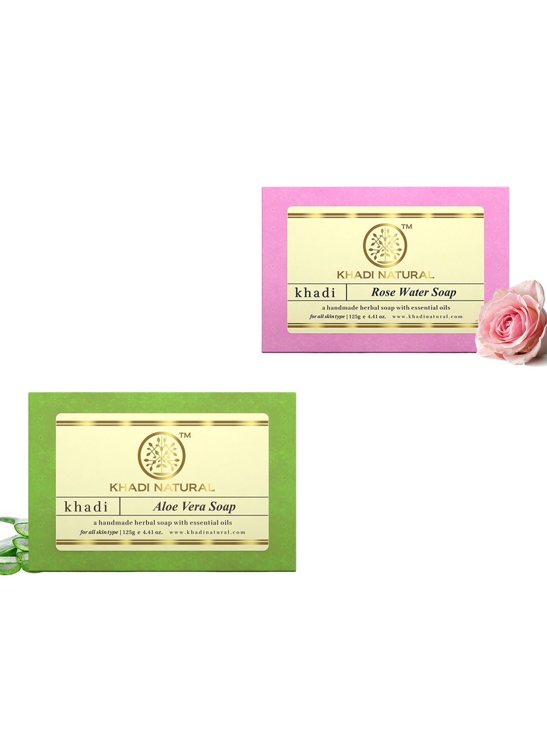 

Khadi Natural Set of Aloe Vera & Rosewater Handmade Herbal Soaps, Pink