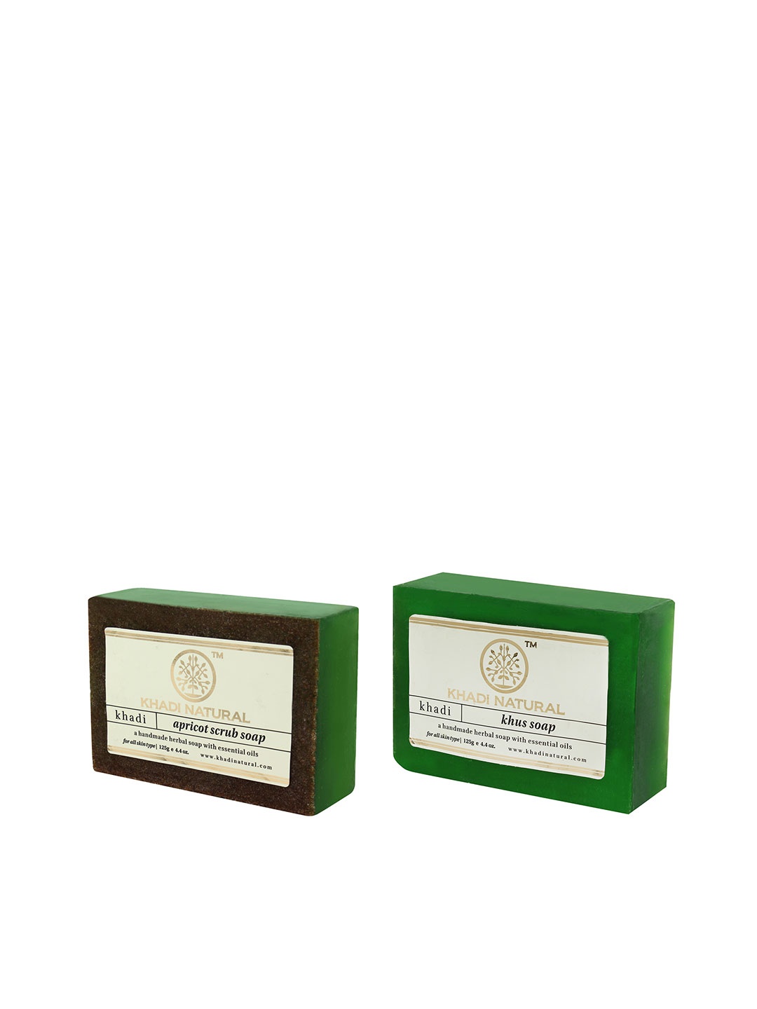 

Khadi Natural Set of Apricot Scrub & Khus Handmade Herbal Soaps, Green