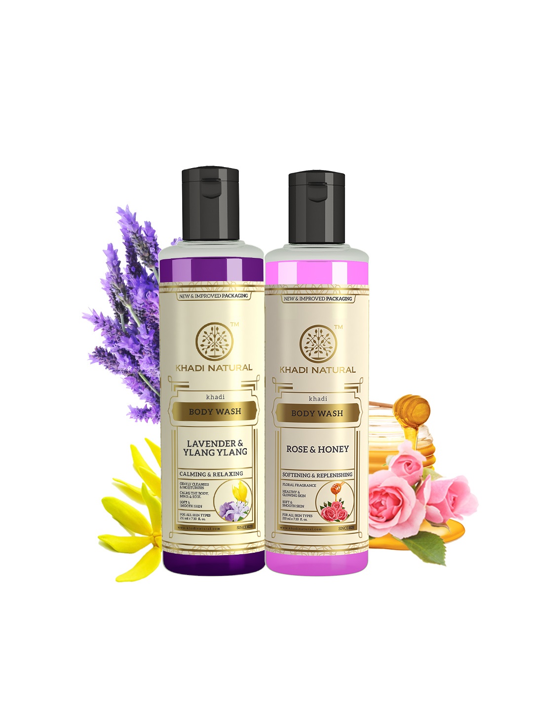 

Khadi Natural Rose & Honey + Lavender & Ylang Ylang Body Wash Combo - 420ml, Purple