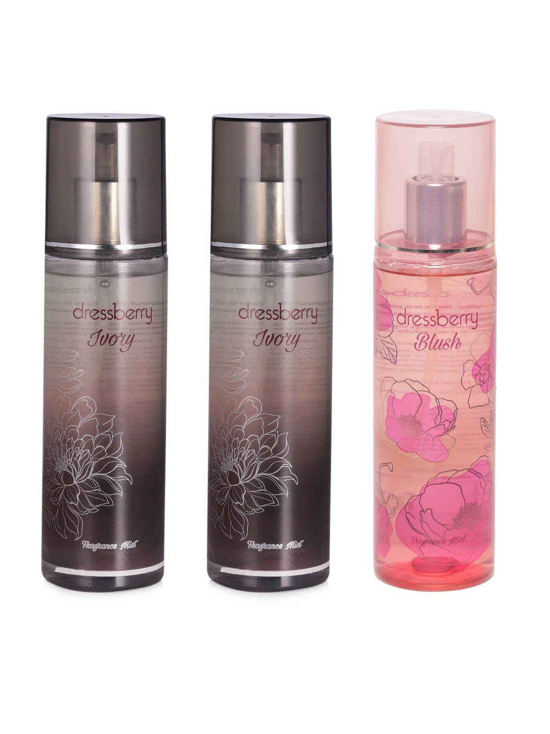 

DressBerry Set of 2 Ivory Fragnance Body Mists & Blush Fragrance Mist, Grey