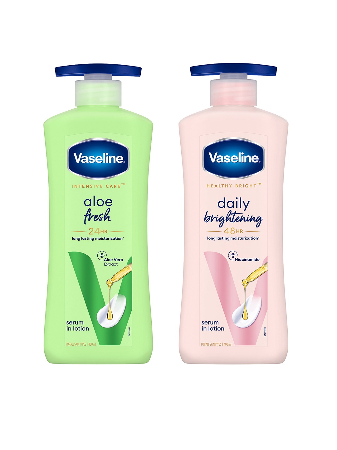 

Vaseline 2Pcs Aloe Fresh & Daily Brightening Body Lotions - 400ml each, Pink