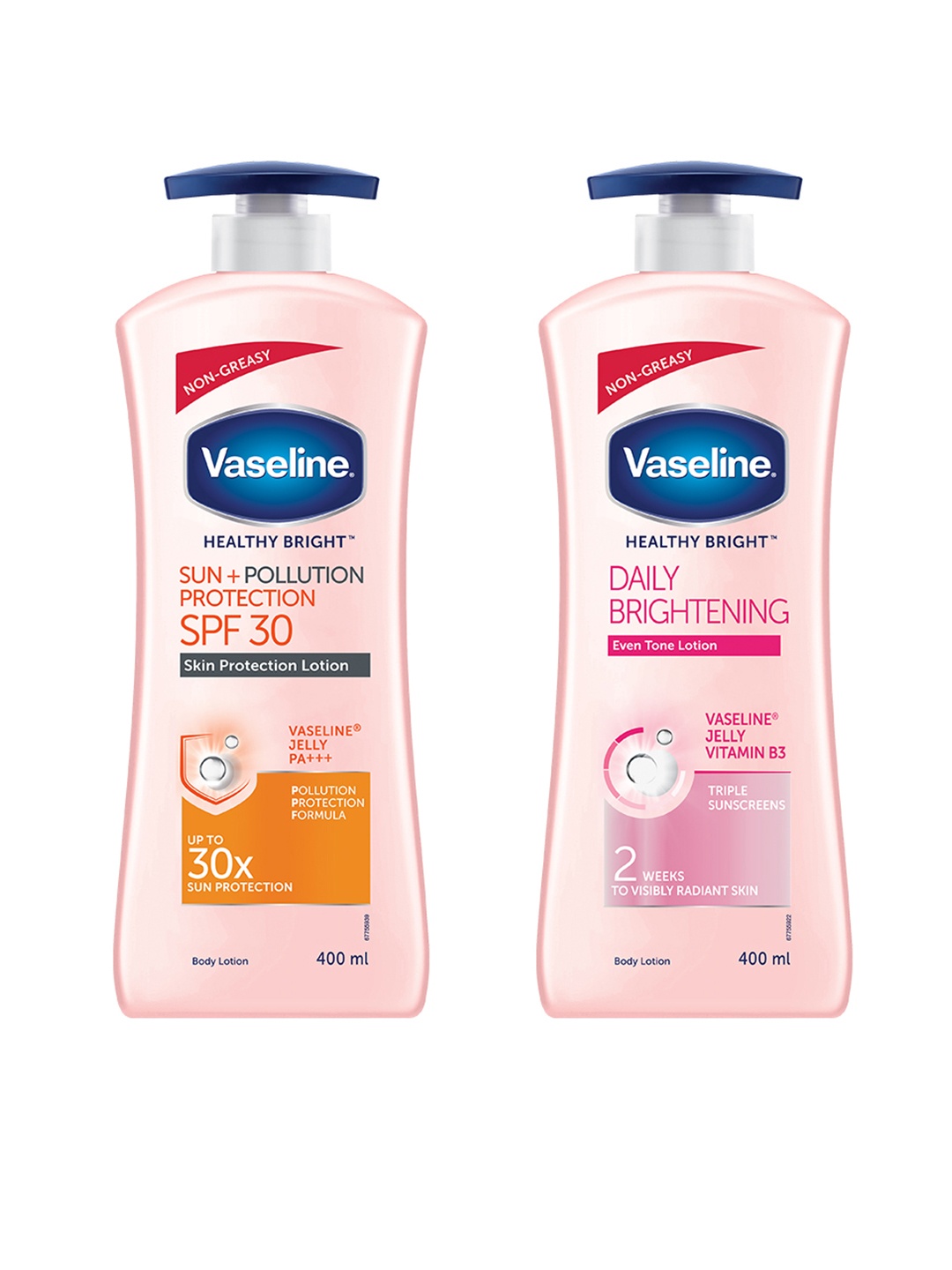 

Vaseline Set of Healthy Bright Daily & SPF 30 Sun And Pollution Protection Body Lotions, Pink