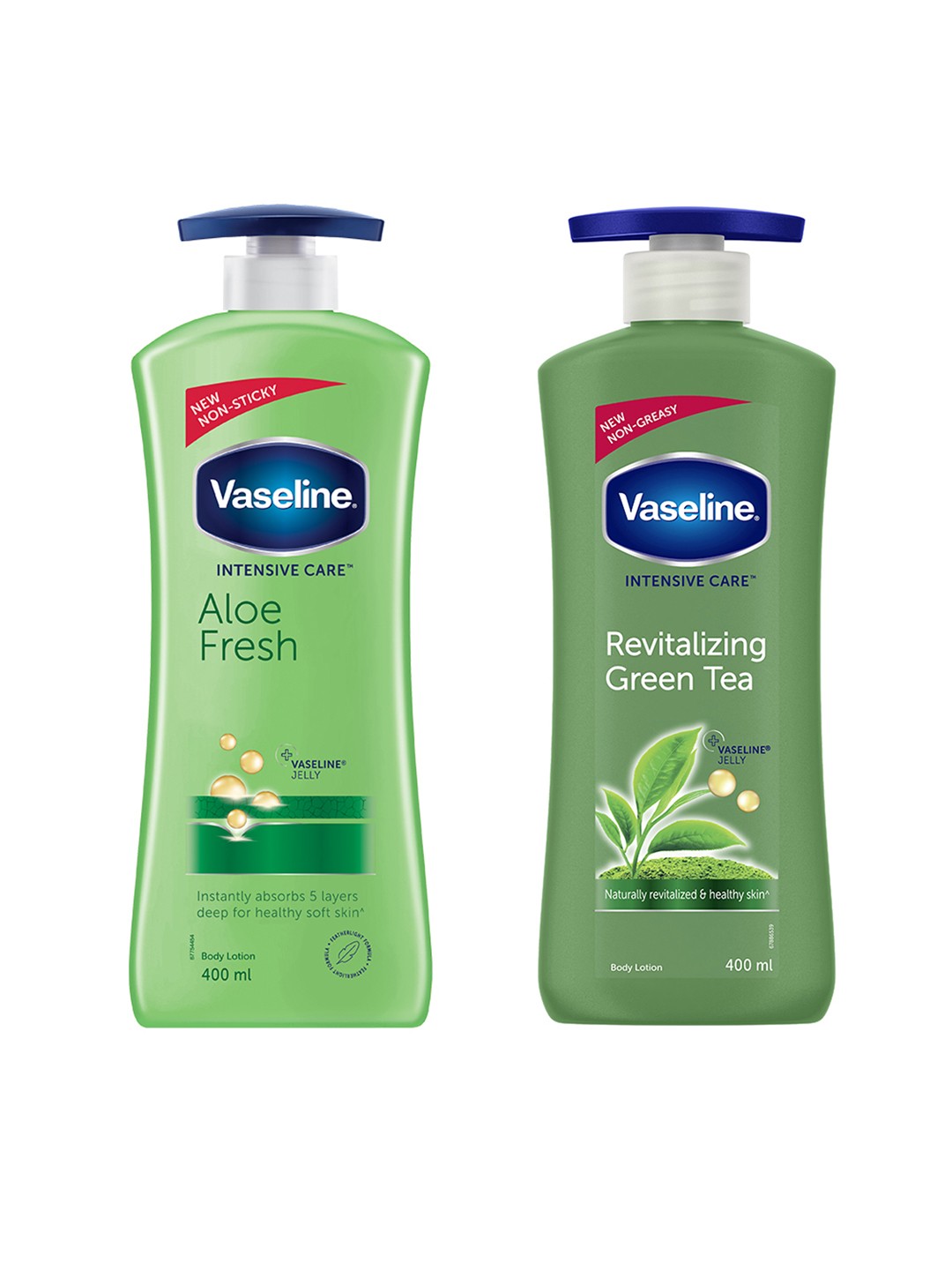 

Vaseline 2Pcs Intensive Care Aloe Fresh & Revitalizing Green Tea Body Lotion - 400ml each