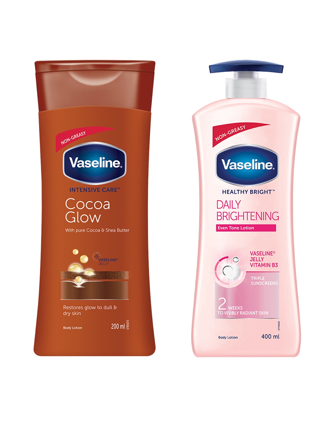 

Vaseline Set of Healthy Bright Daily Brightening & Intensive Care Cocoa Glow Body Lotions, Pink