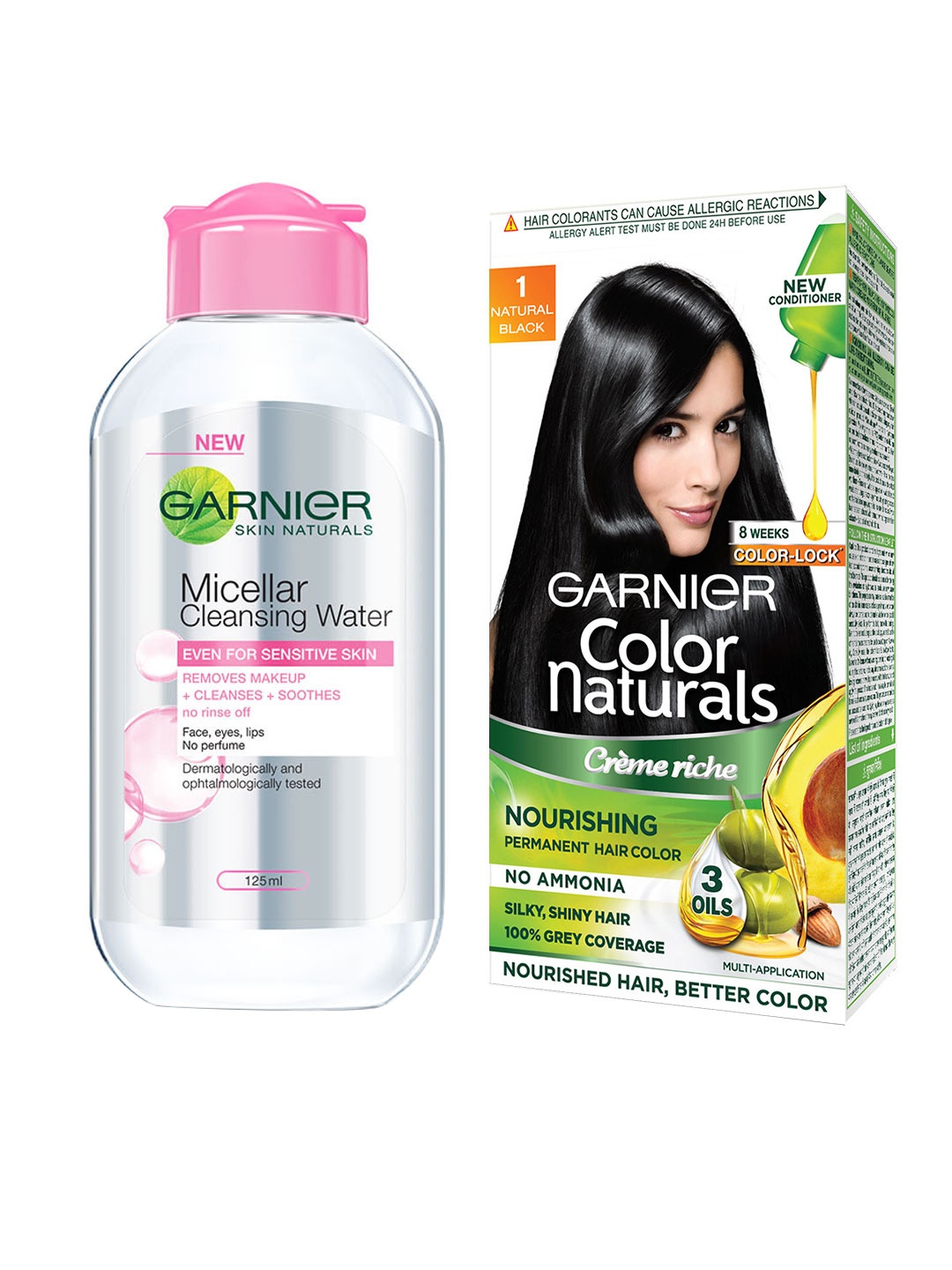 

Garnier Skin Naturals Micellar Cleansing Water & Creme Hair Color Natural Black, Pink