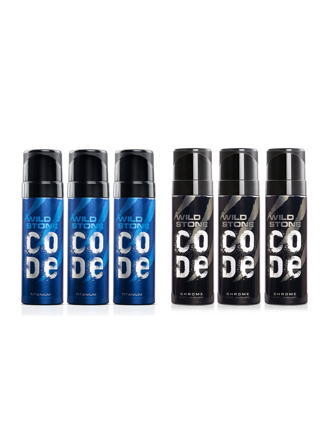 

Wild stone Men Set of 3 Code Chrome & Set of 3 Code Titanium Perfume Body Spray, Black