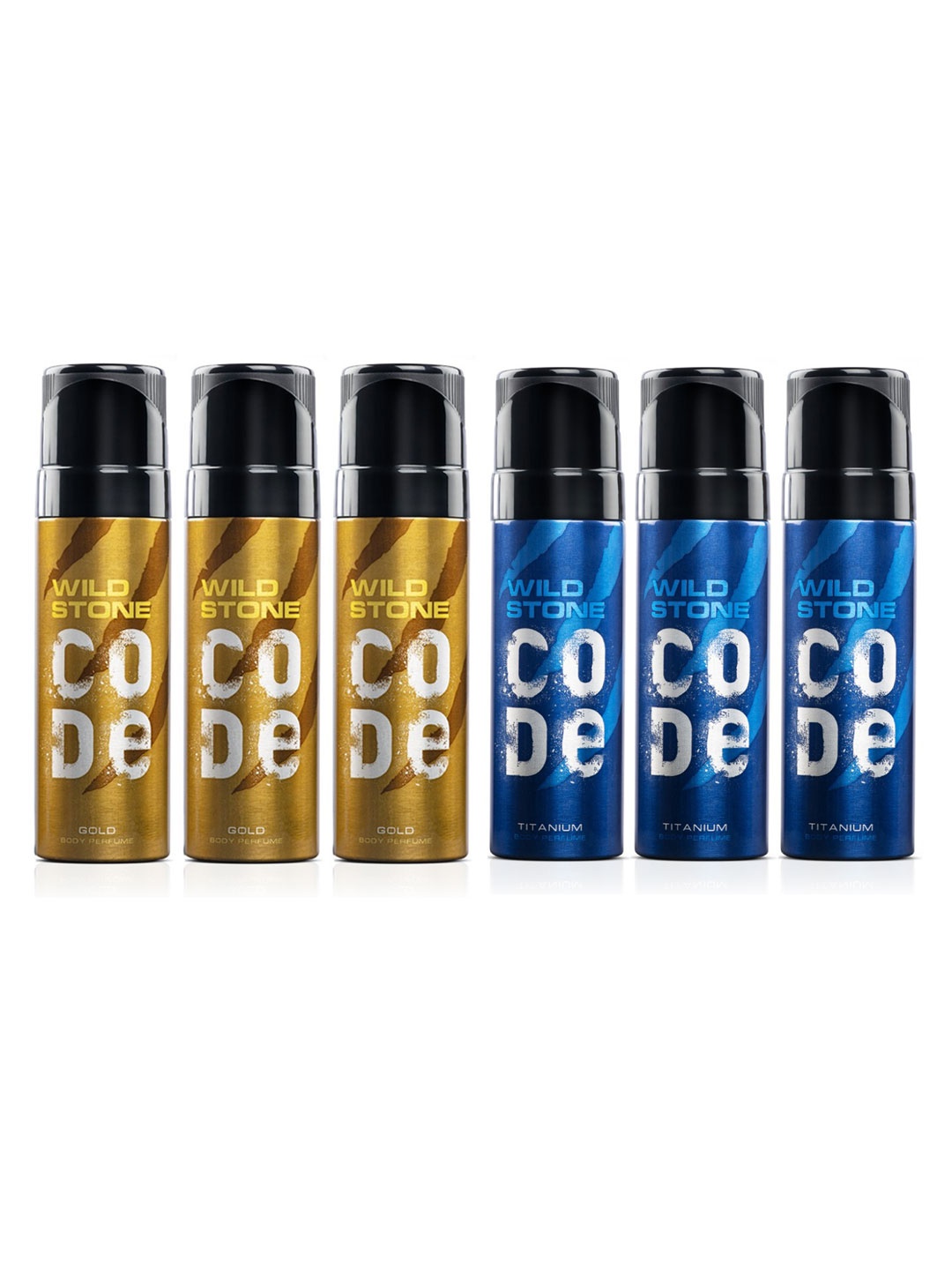 

Wild stone Men Set of 3 Code Gold & Set Of 3 Titanium Perfume Body Spray, Blue