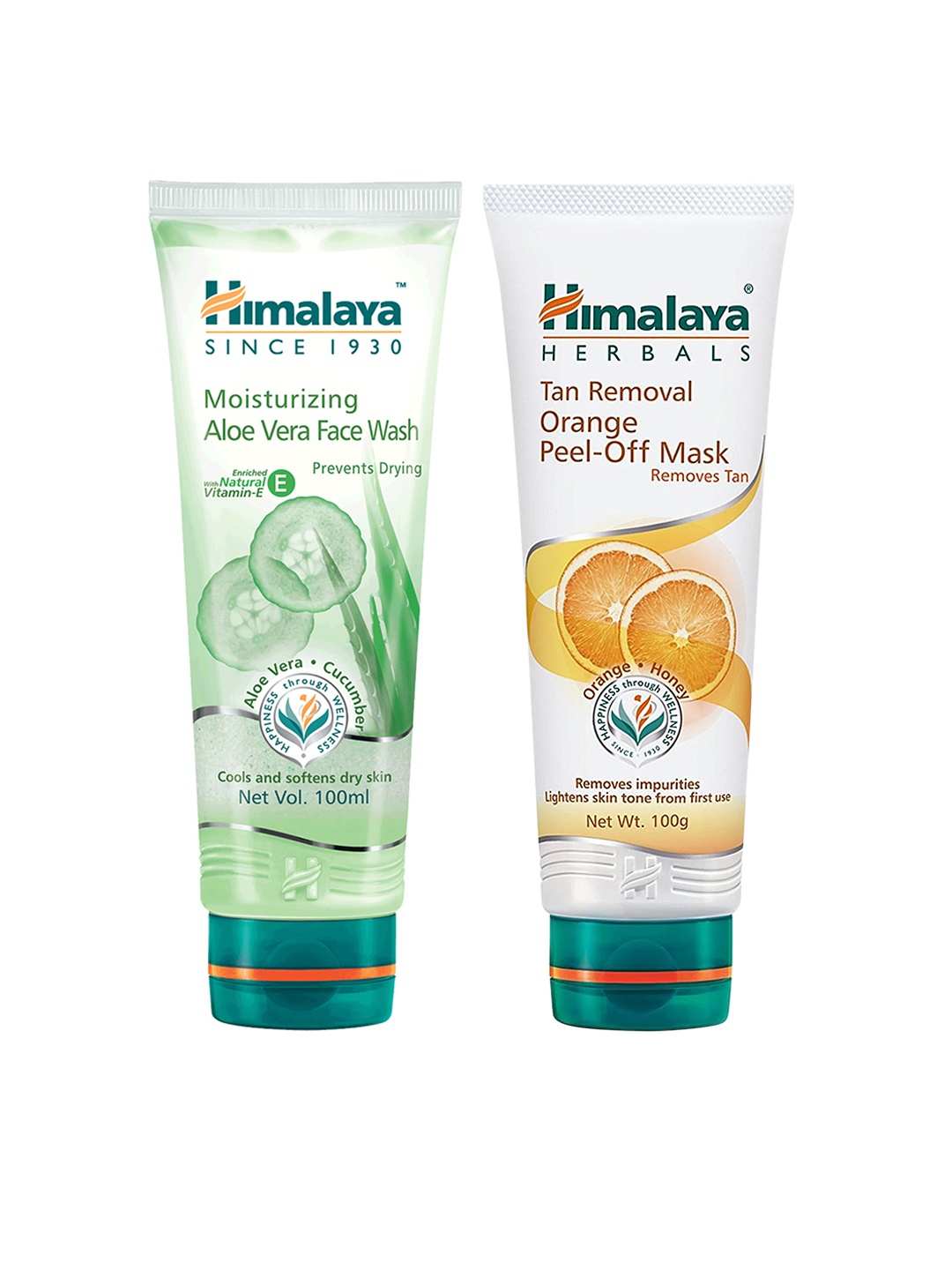 

Himalaya Set of Moisturizing Aloe Vera Face Wash & Tan Removal Orange Peel-Off Mask, White