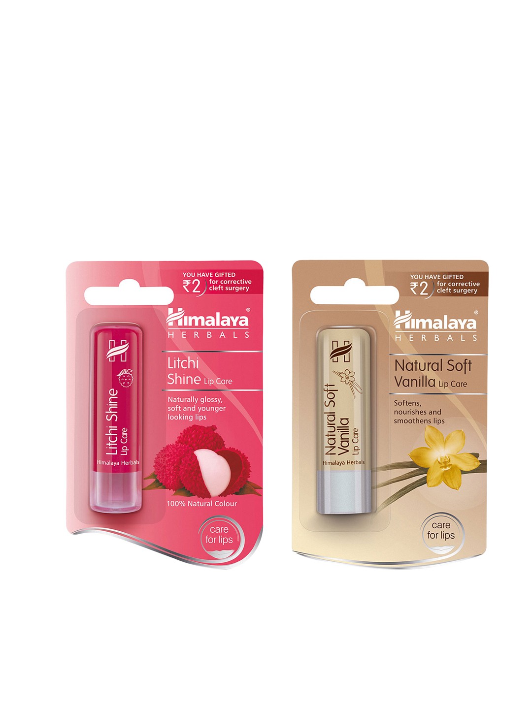 

Himalaya Set of 2 Lip Care - Natural Soft Vanilla & Litchi Shine, Nude