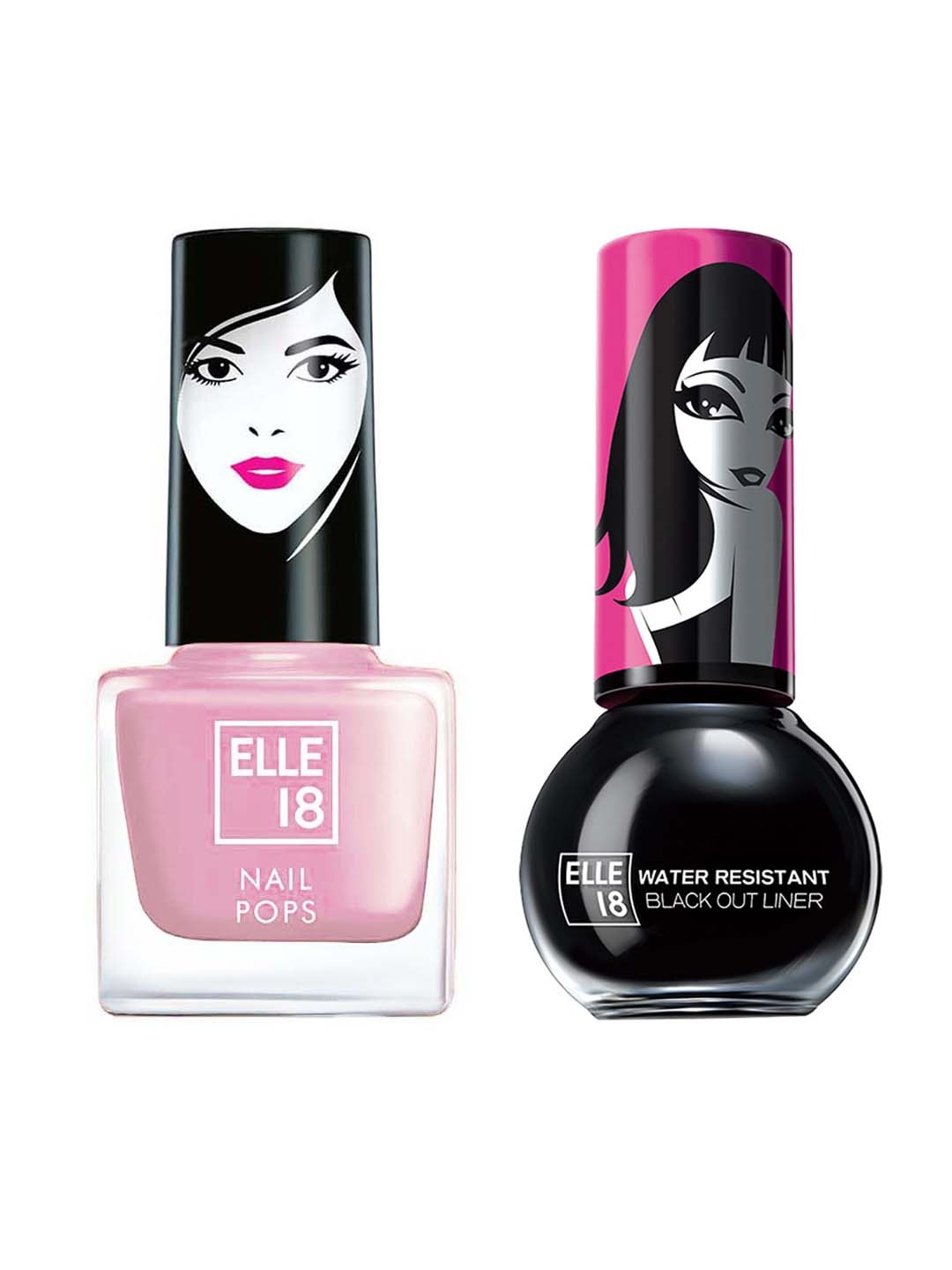 

ELLE 18 Nail Pops Nail Polish & Black Out Water Resistant Eyeliner, Pink