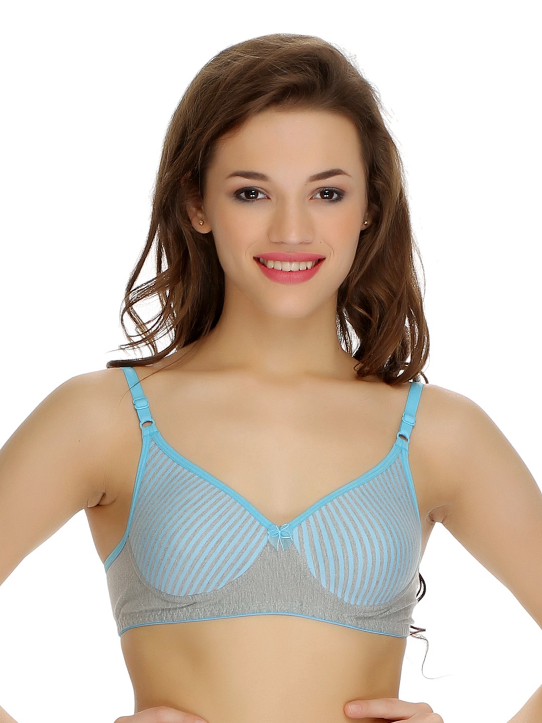 

Clovia Cotton Non-Wired Striped Spacer Cup T-Shirt Bra, Blue