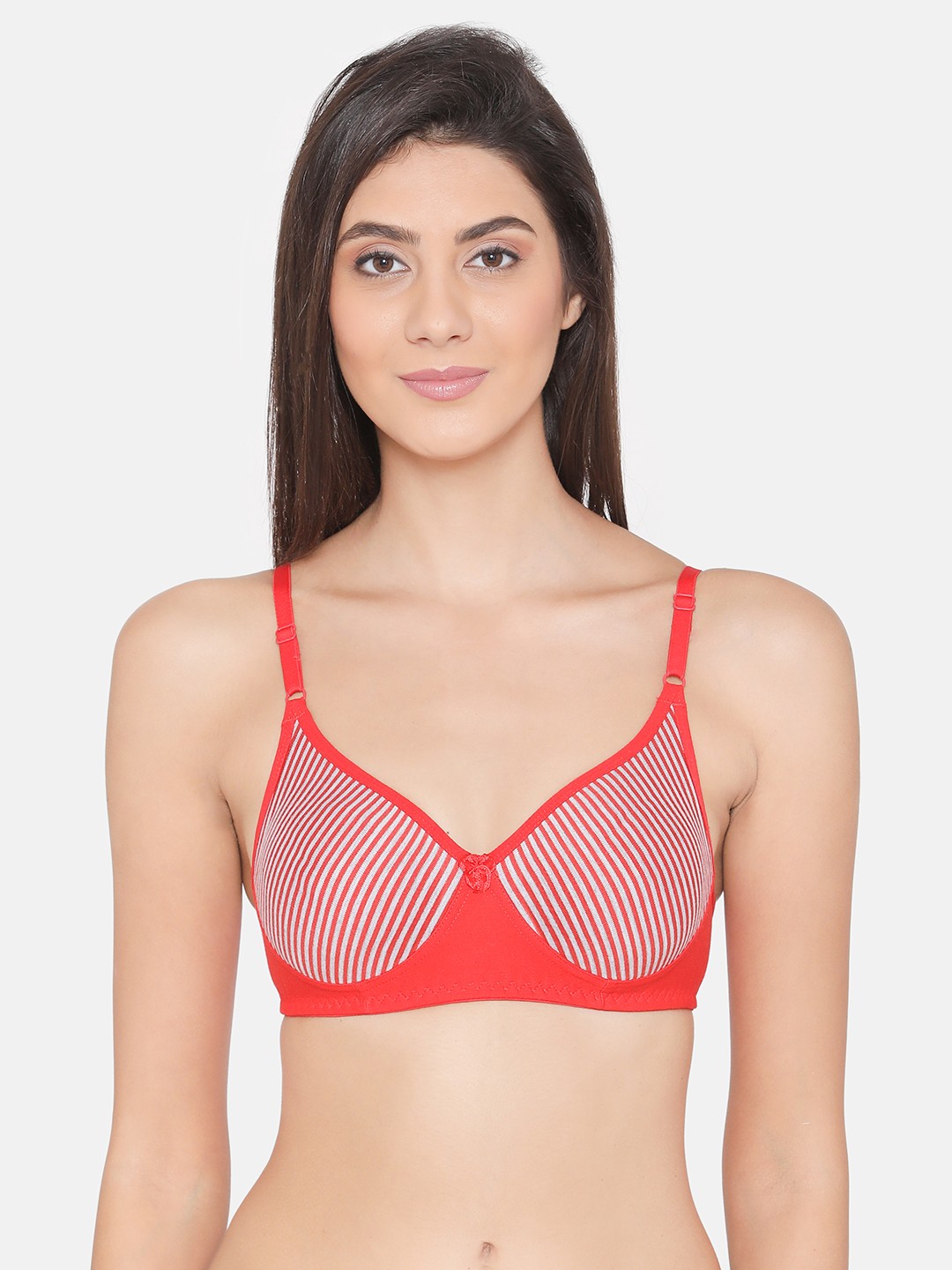 

Clovia Non-Wired Full Coverage Striped Spacer Cup Cotton T-shirt Bra, Red