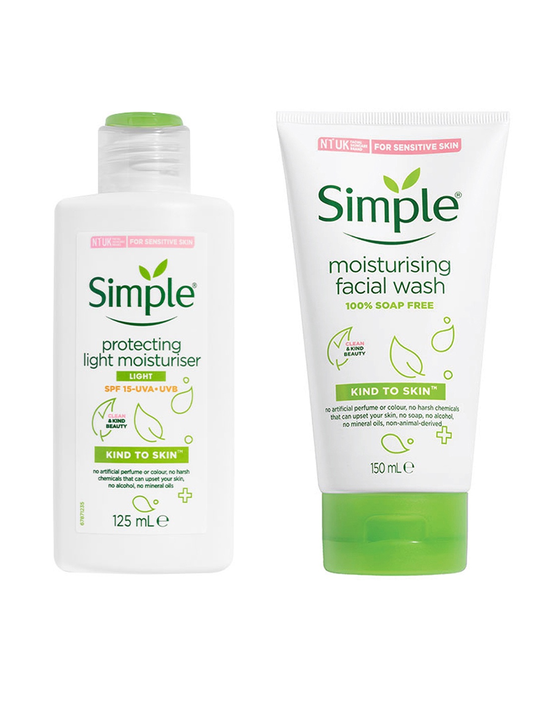 

Simple Set Of Kind To Skin Moisturising Facial Wash & Protecting SPF 15 Light Moisturiser, White