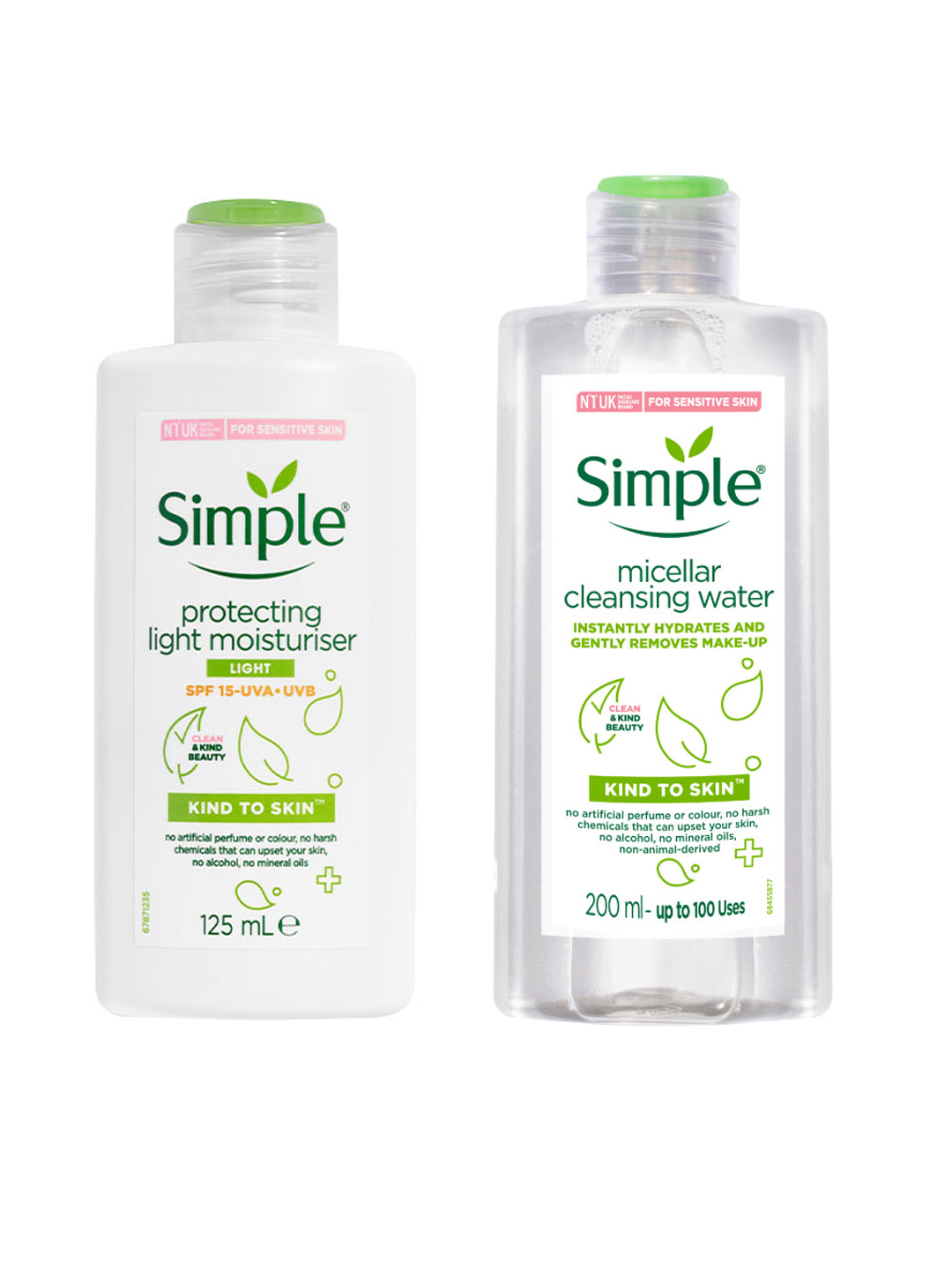 

Simple Set Of Kind to Skin Micellar Cleansing Water & Protecting SPF 15 Light Moisturiser, White