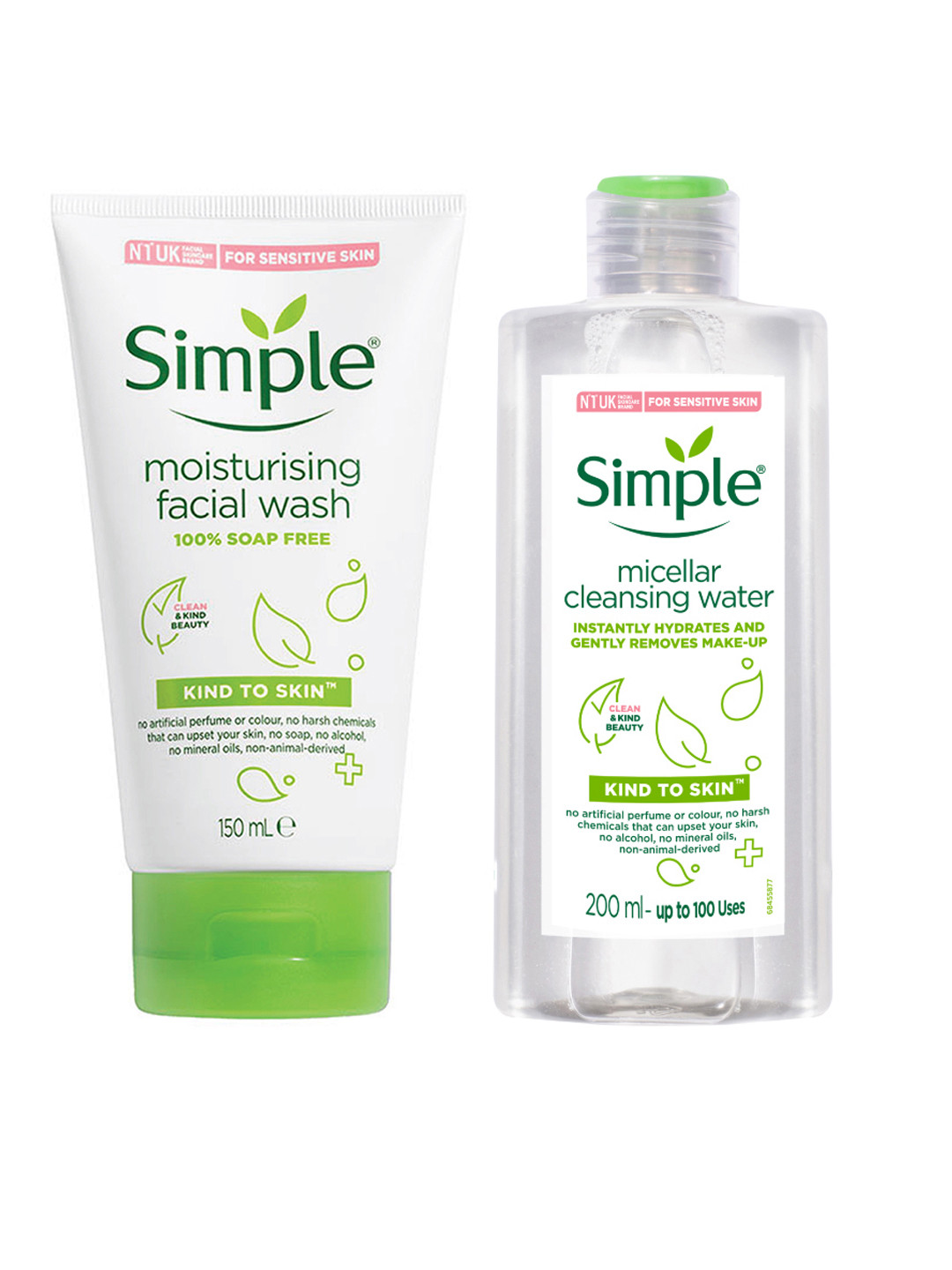 

Simple Set Of Kind To Skin Moisturising Facial Wash & Micellar Cleansing Water, White