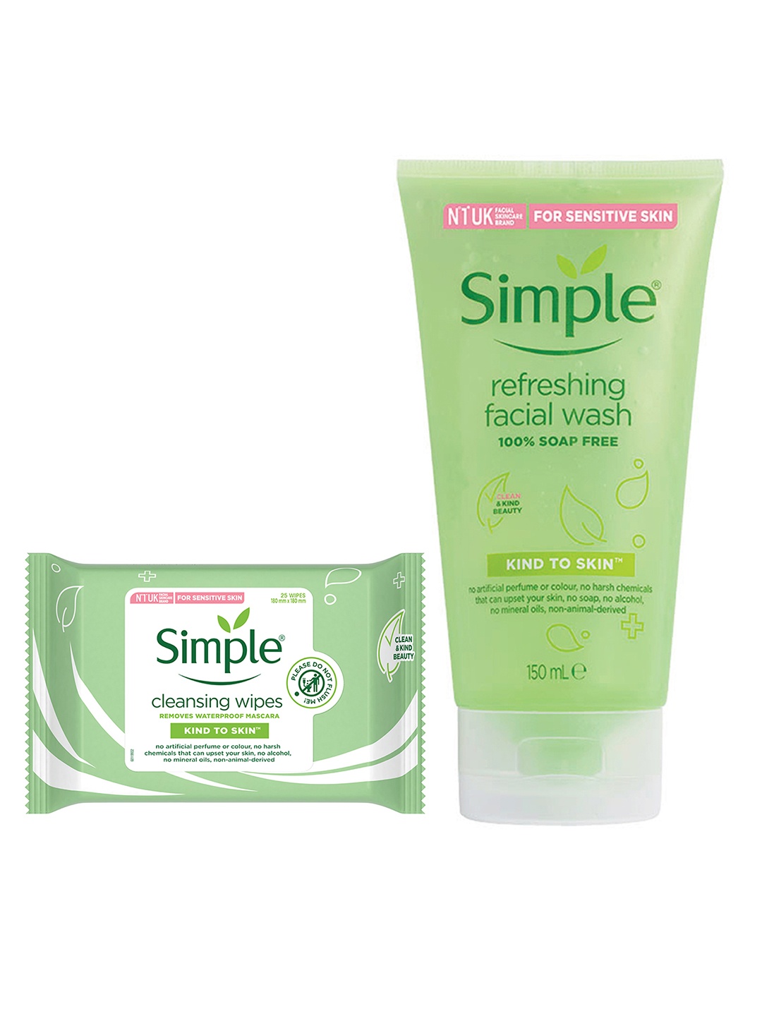 

Simple Set Of Kind to Skin Refreshing Facial Wash & Cleansing Facial Wipes, White