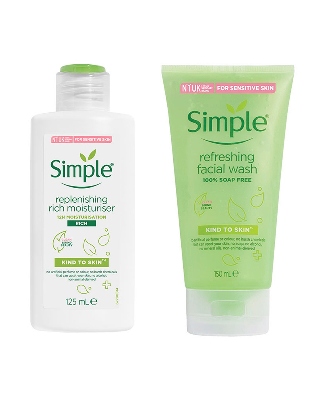 

Simple Set Of Kind To Skin Replenishing Rich Moisturiser & Facial Wash, White