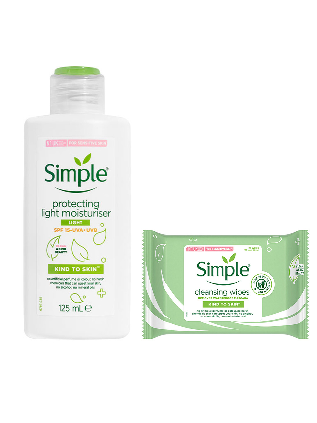 

Simple Kind To Skin Set Of Cleansing Facial Wipes & SPF 15 Light Moisturiser, White