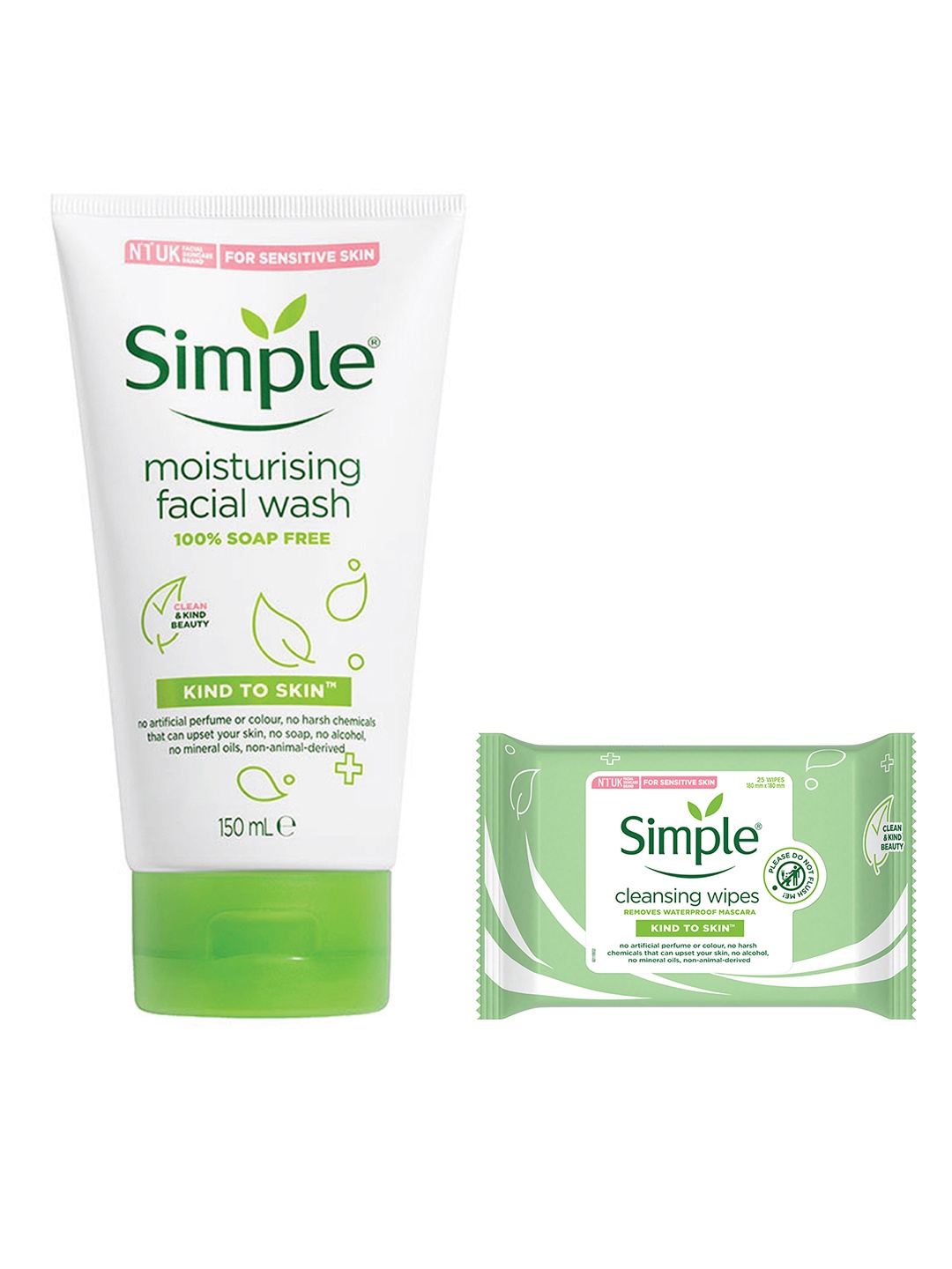 

Simple Set Of Kind To Skin Moisturising Facial Wash & Cleansing Facial Wipes, White