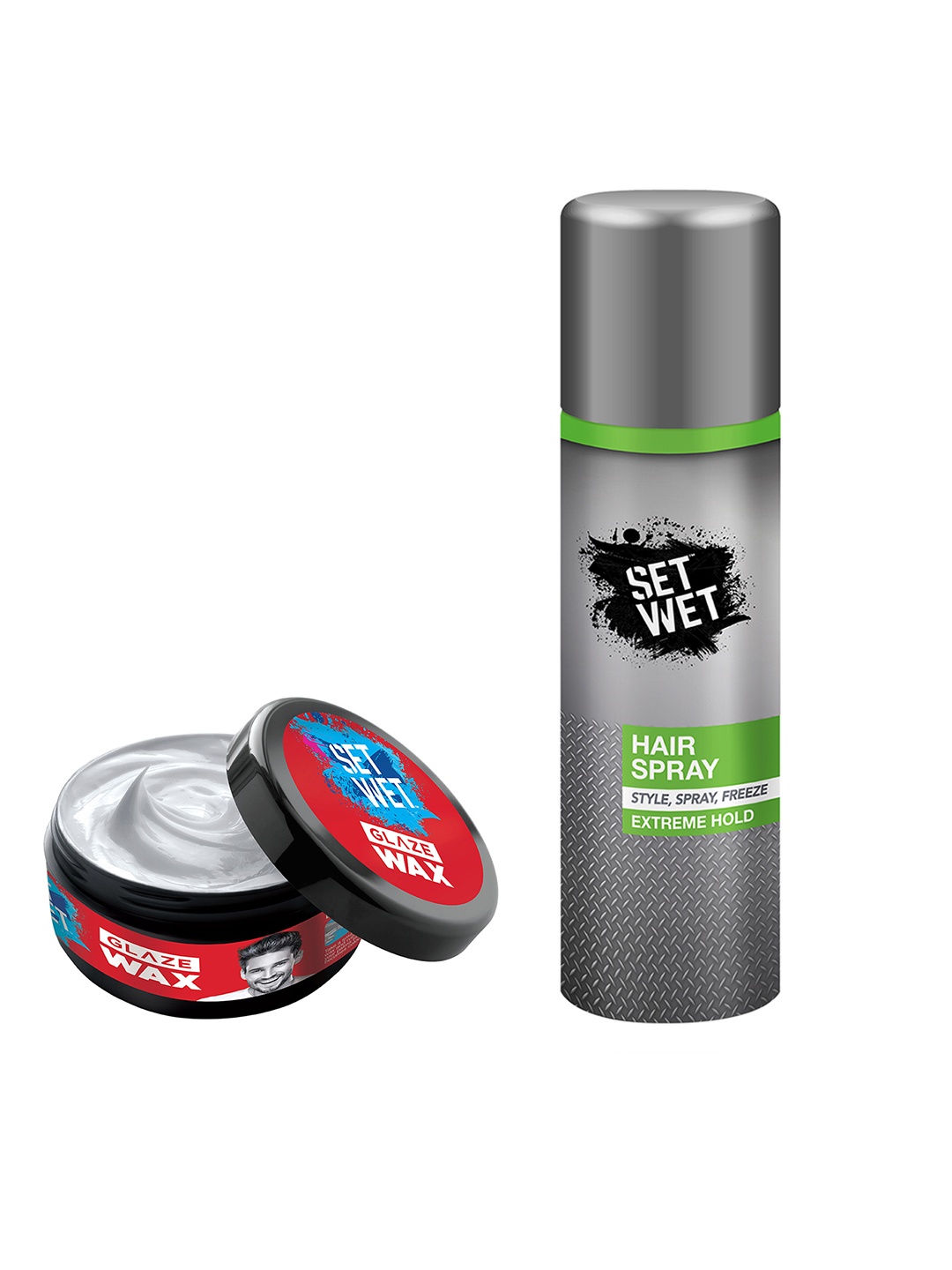 

Set Wet Men Glaze Hair Wax & Extreme Hold Styling Hair Spray, Grey