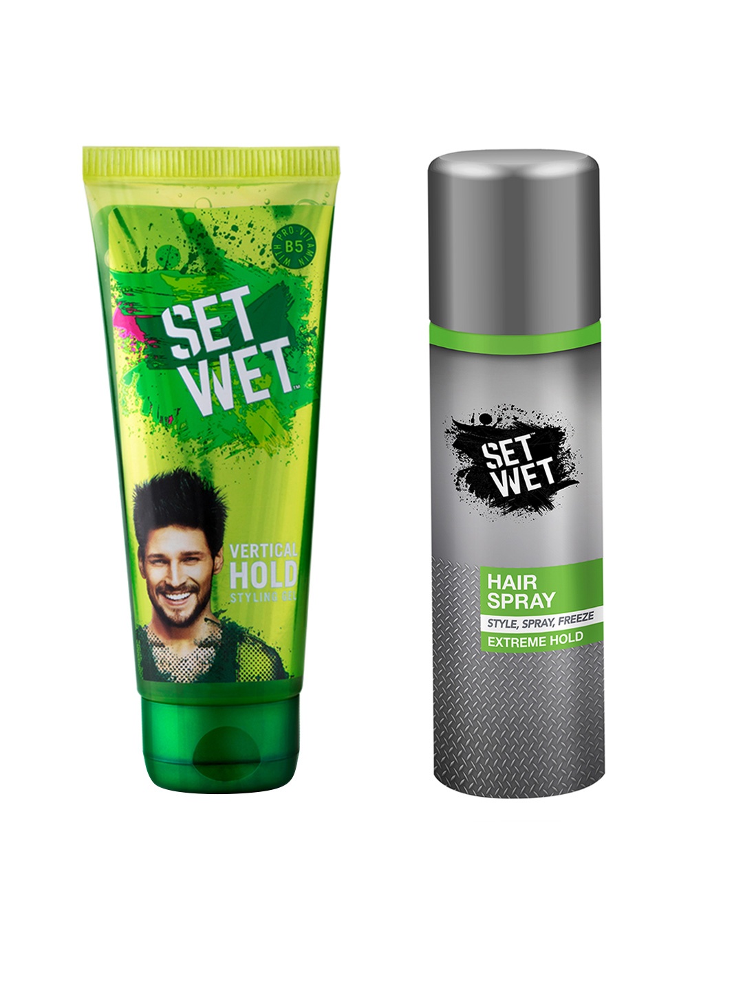 

Set Wet Men Set of Extreme Hold Hair Spray & Vertical Hold Styling Hair Gel, Grey