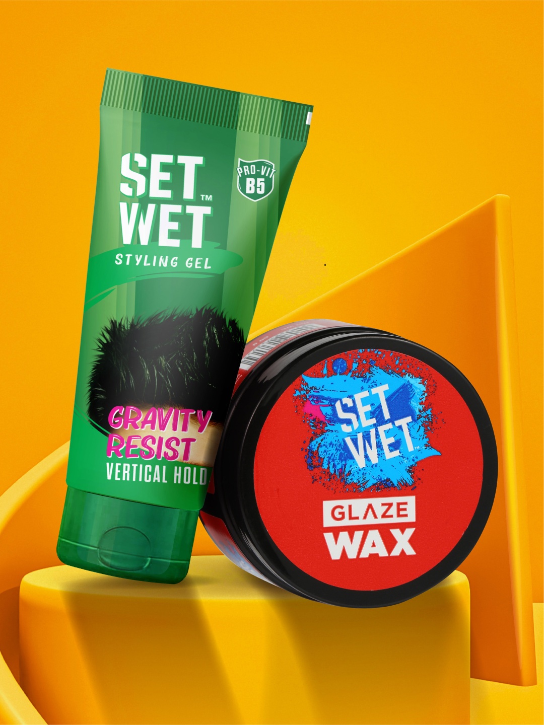 

Set Wet Men Set of Glaze Hair Styling Wax & Vertical Hold Styling Hair Gel, Red