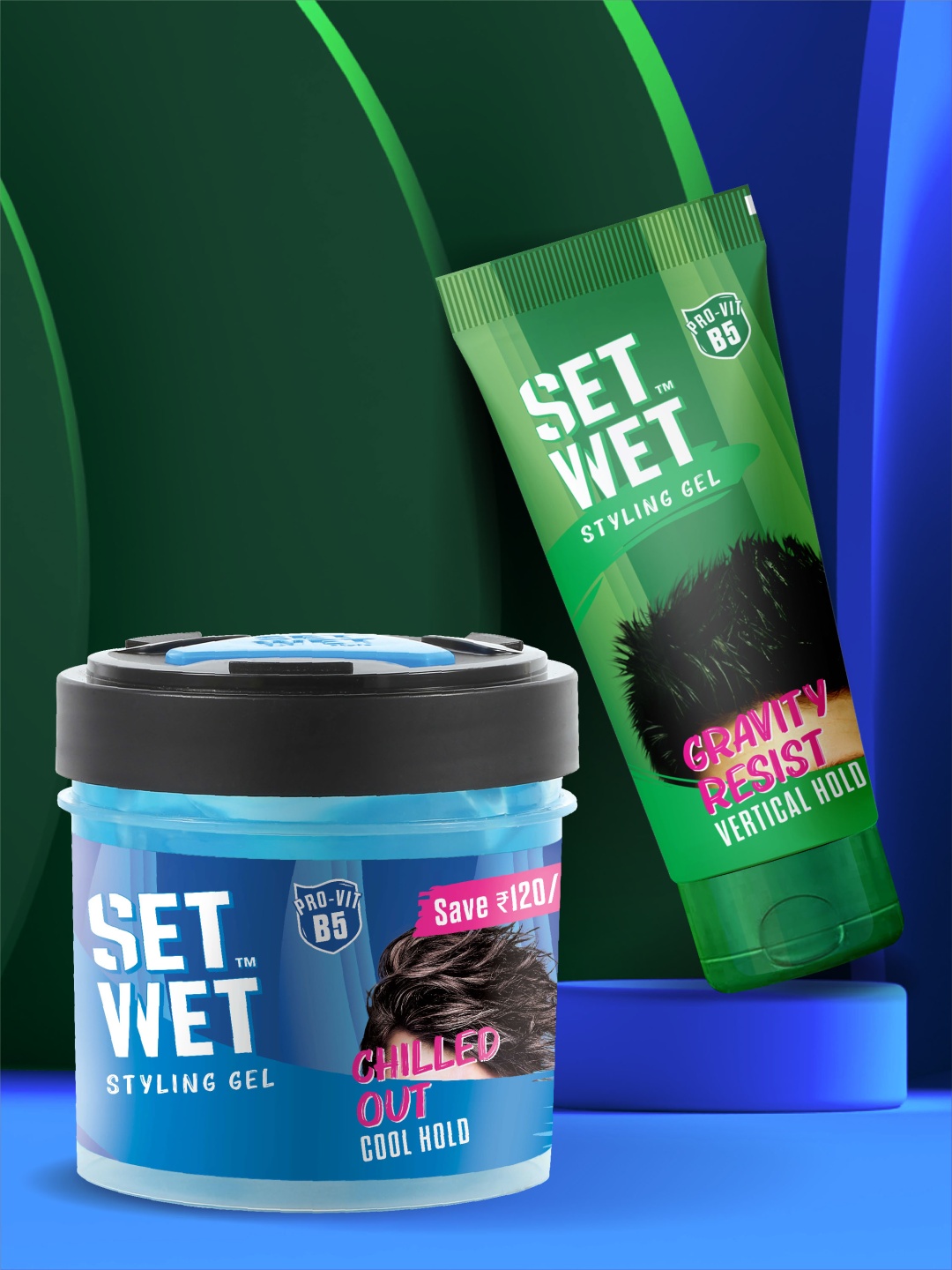 

Set Wet Men Set of Vertical Hold Styling Hair Gel & Cool Hold Styling Gel, Blue
