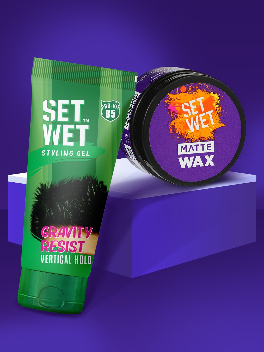 

Set Wet Men Set of Matte Hair Styling Wax & Vertical Hold Styling Hair Gel, Purple