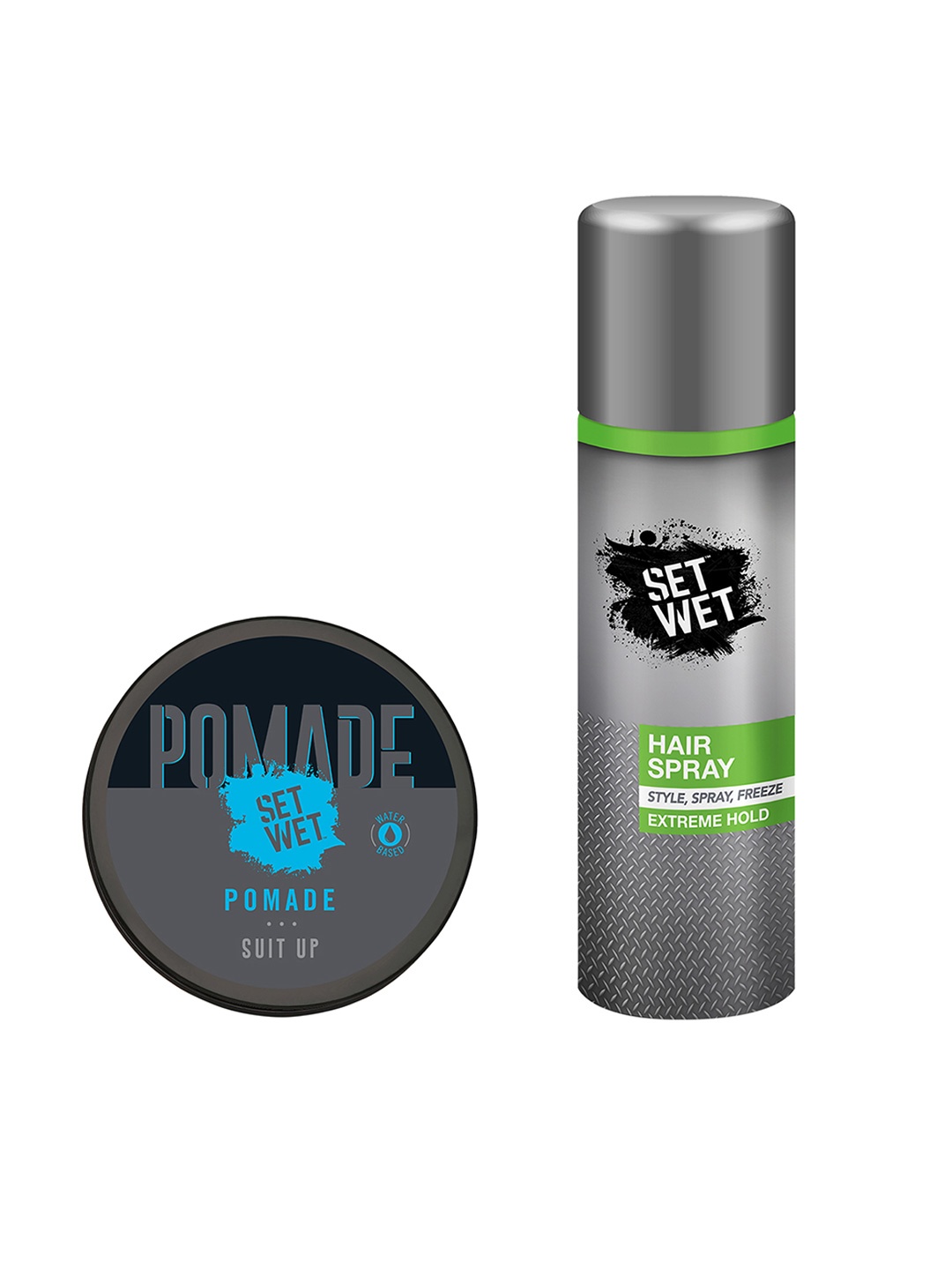 

Set Wet Men Set of Extreme Hold Hair Spray & Water Based Pomade, Grey